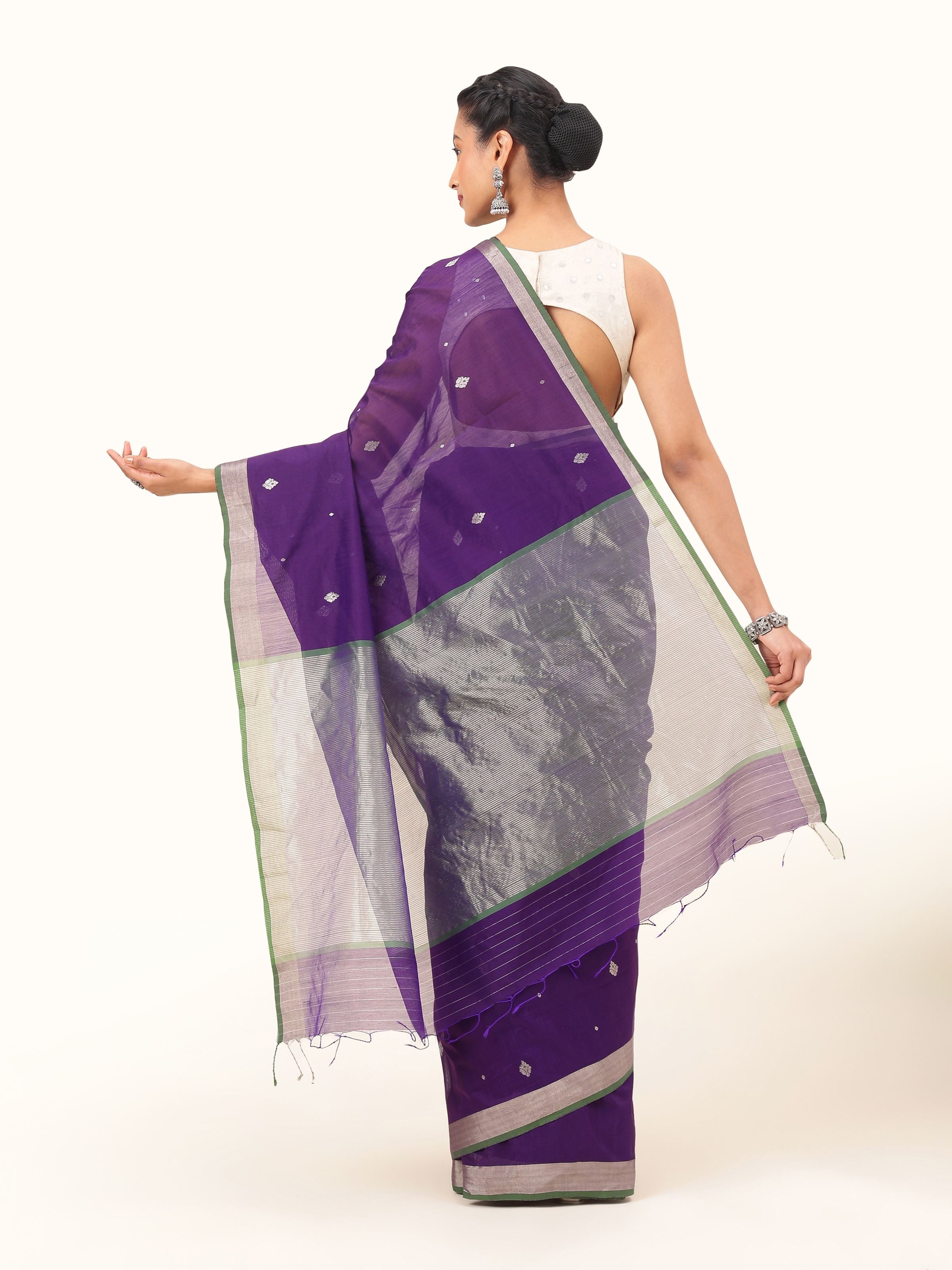 Back view of Anika cotton silk Chanderi saree displaying pallu design
