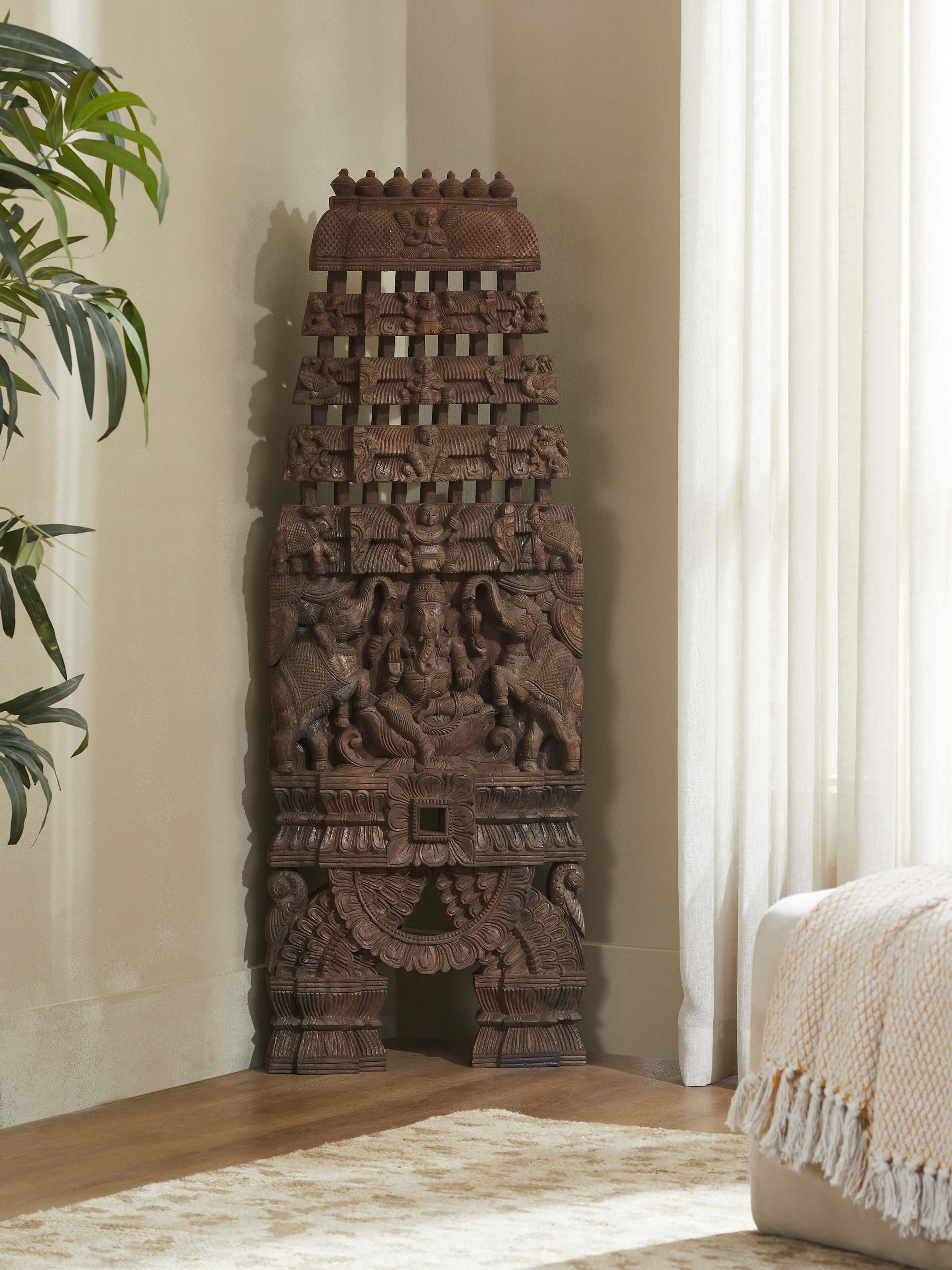 Wood Carved Ganesha Wall Panel