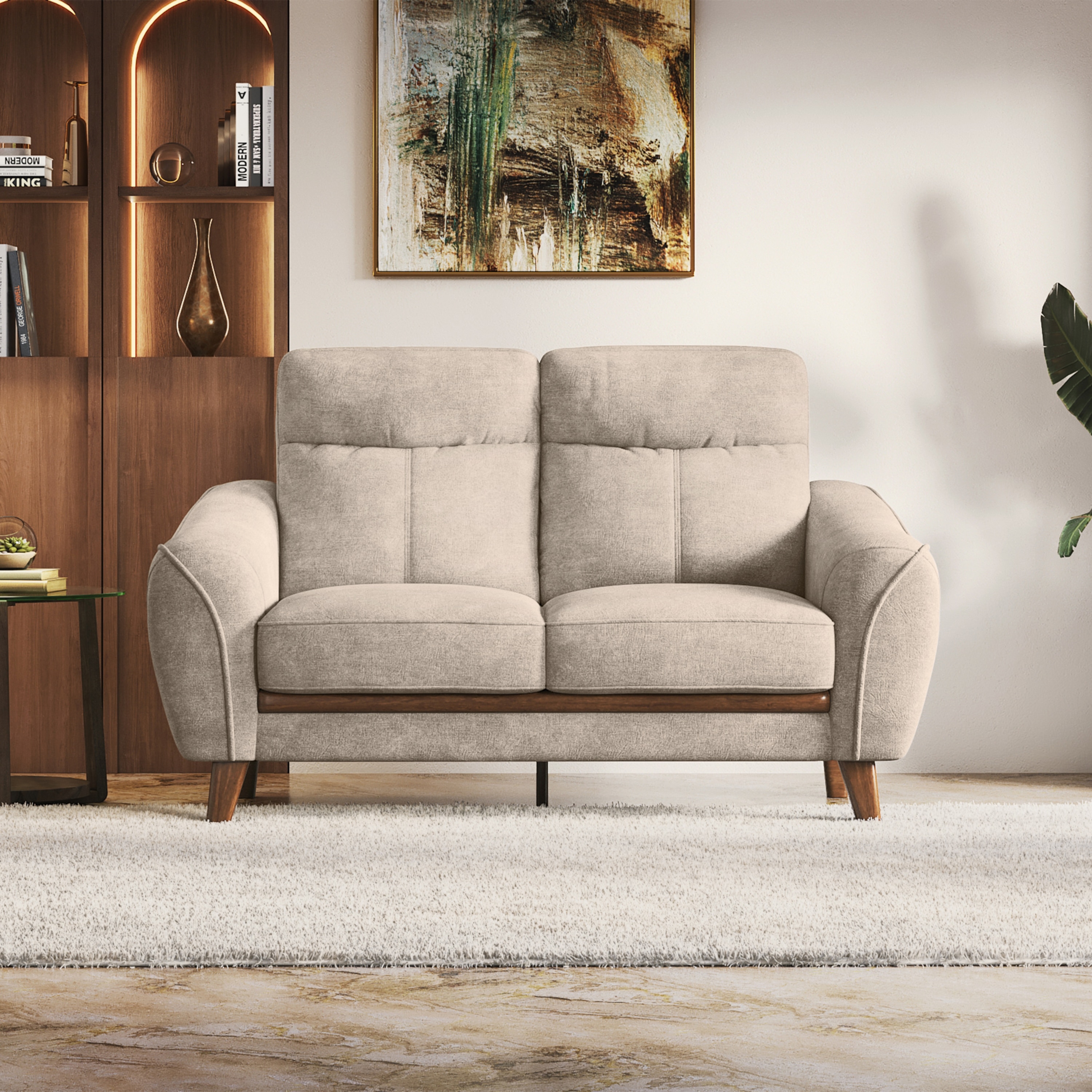 Ronan 2 Seater Fabric Sofa In Beige Colour - Urban Ladder