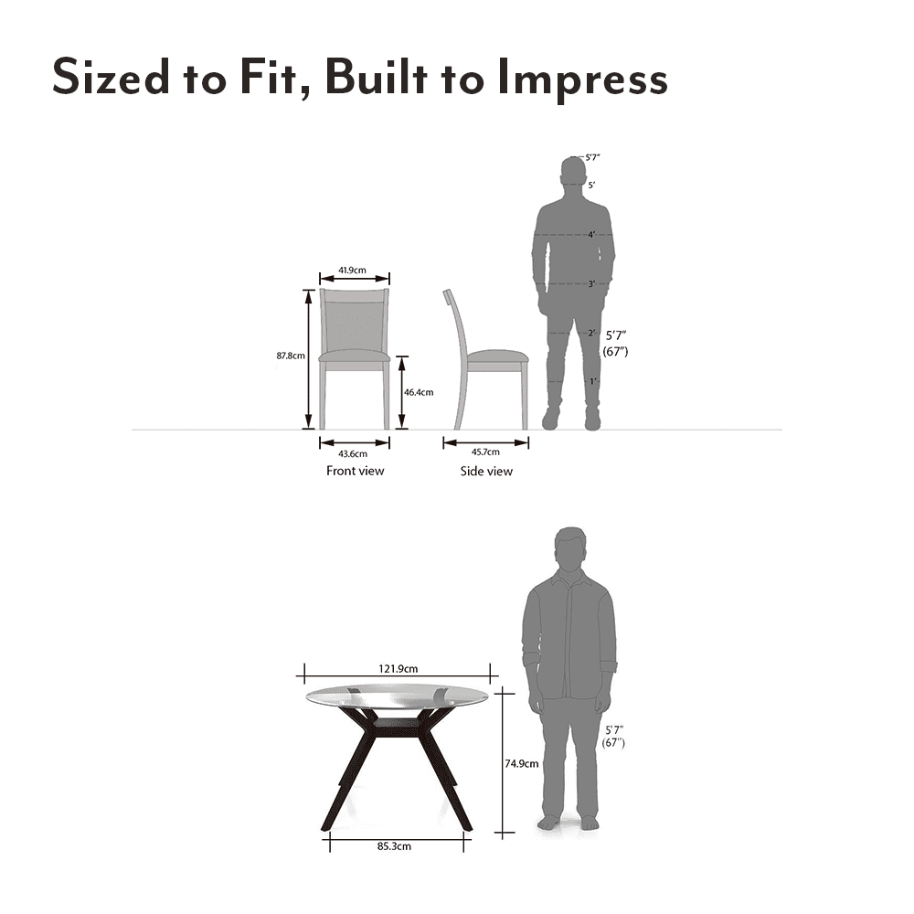 Wesley - Dalla 4 Seater Round Glass Top Dining Table Set (Colour- Grey , Finish- Dark Walnut)