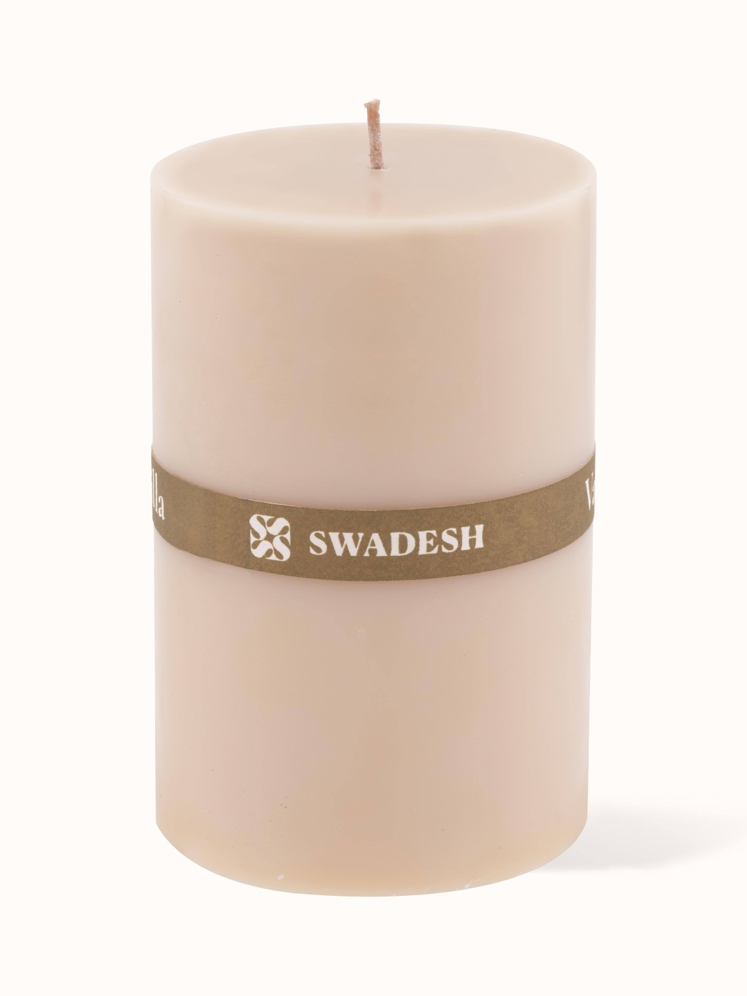 Overhead view of Vanilla Pillar Candle (4.5 inches) showcasing the wick and top surface