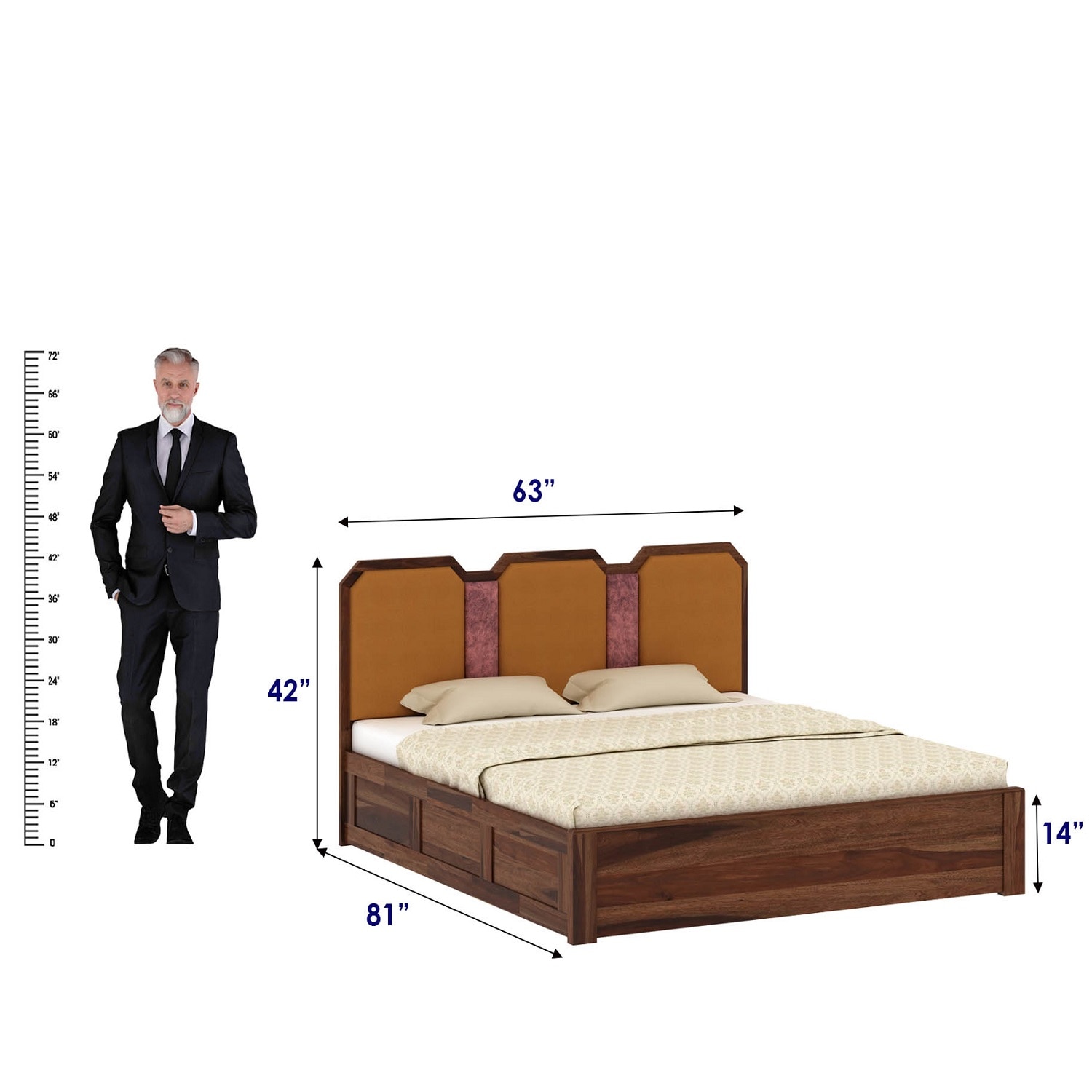 Classic Wooden Queen Size Bed With Box Storage in Provincial Teak Finish