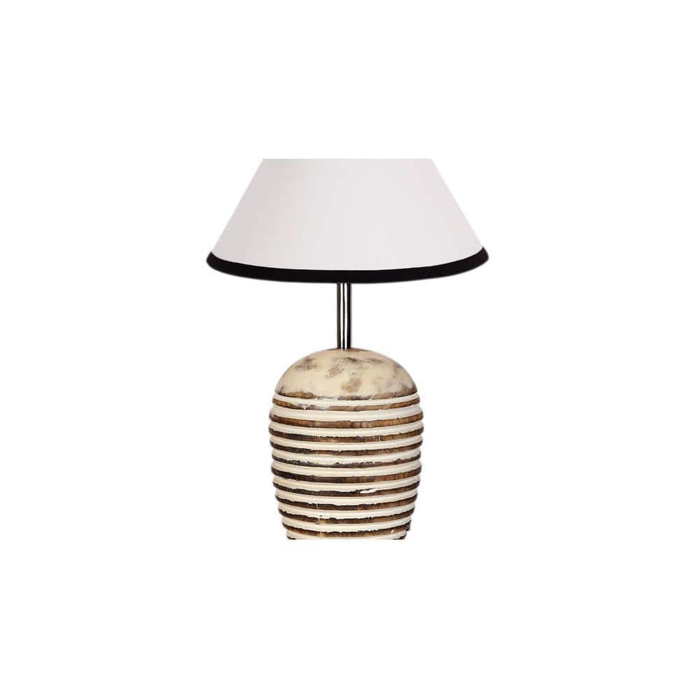 White & Black cotton with White Brushed Wood Table Lamp