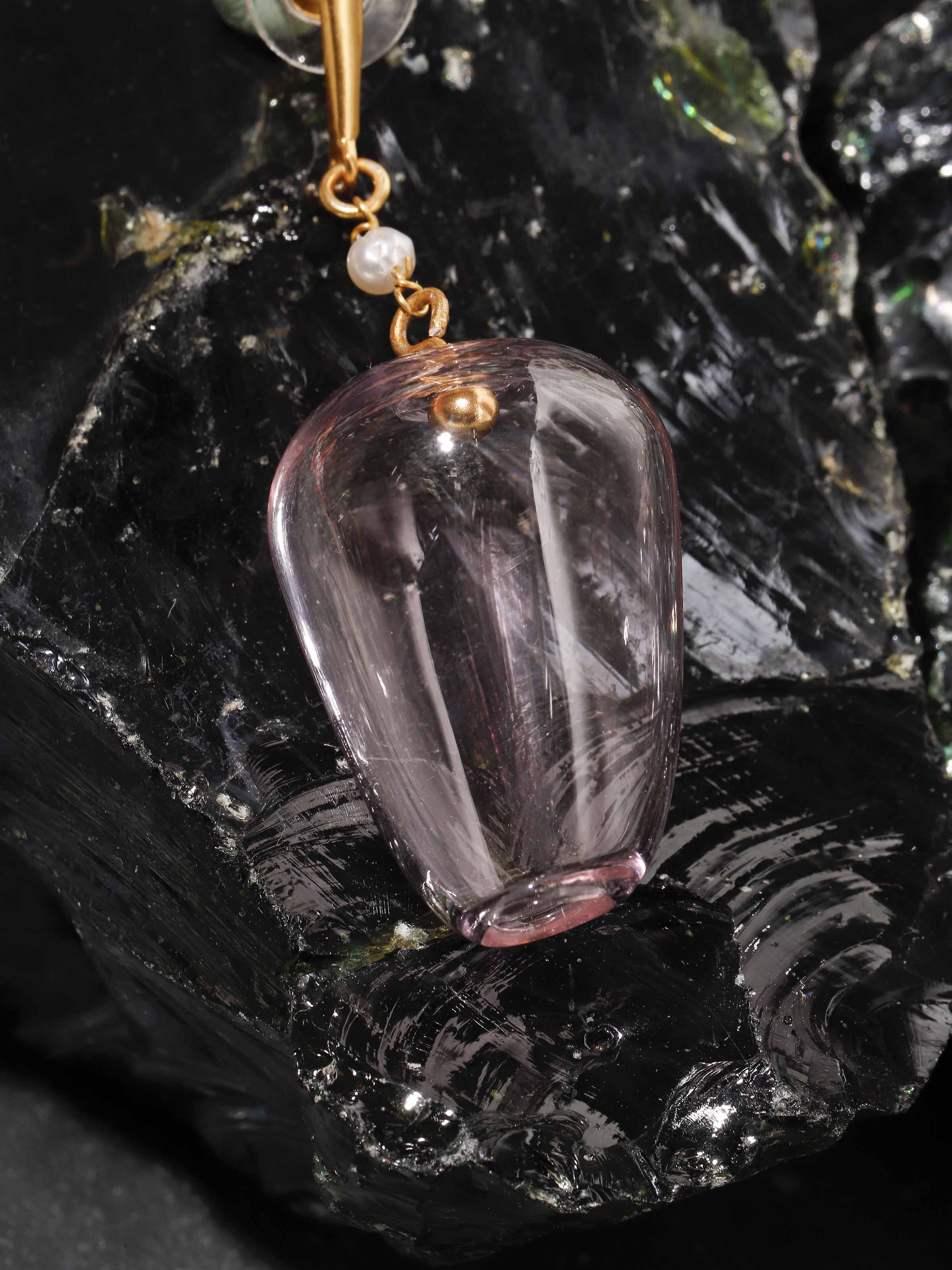 Silver Flame Glass Drop Earrings