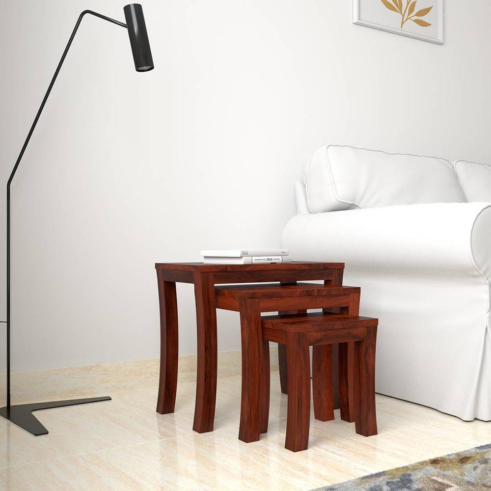 Hermes Solid Wood Side Table in  Honey Oak Finish
