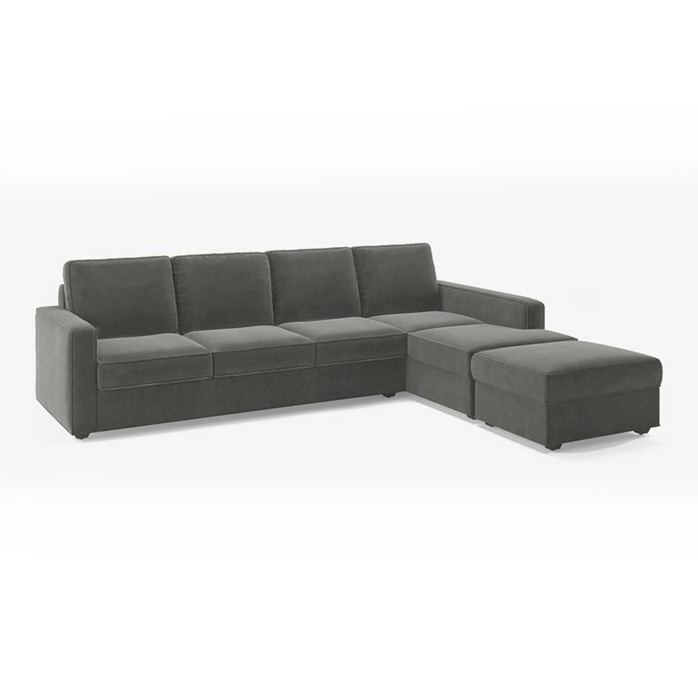 Apollo Sectional Fabric Sofa (Colour : Ash Grey Velvet , Seating Capacity : Right Aligned 3 Seater + Chaise+ Ottoman  Cushion Type : Hard )