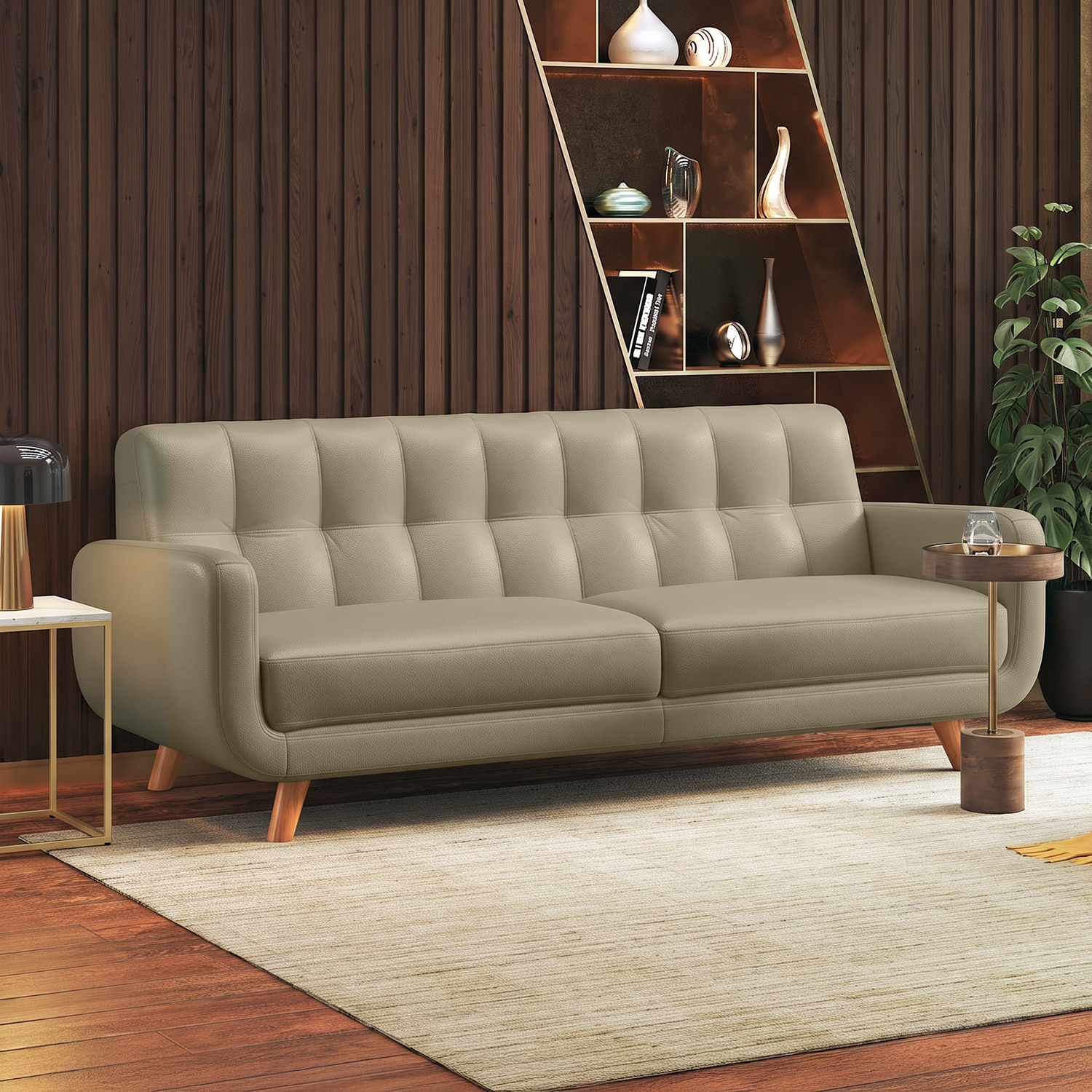 Waverly 3 Seater Leather Sofa in Taupe Mist Colour - Urban Ladder