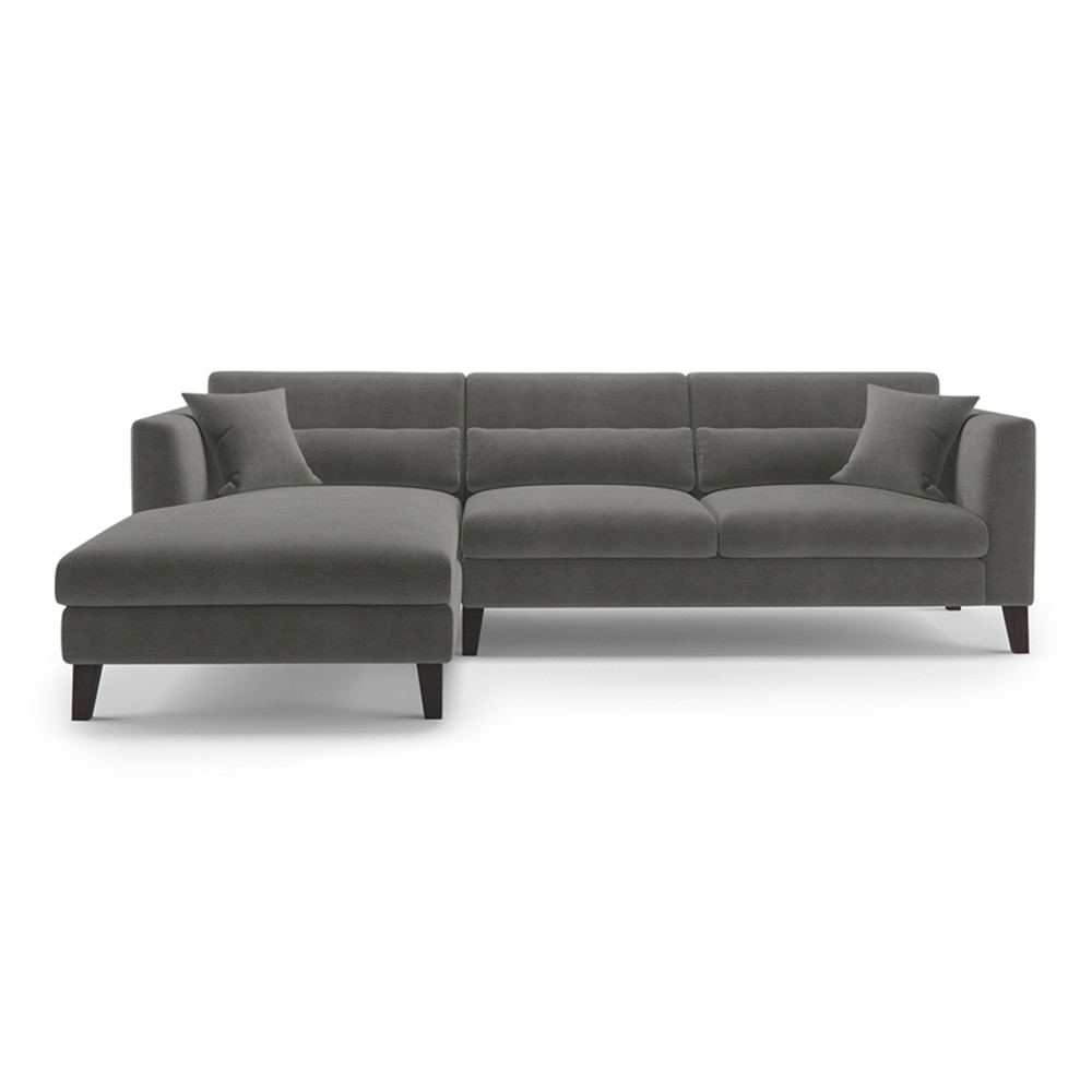 Lewis Sectional Sofa (Colour : Ash Grey Velvet, Cushion : Hard, Seater : Left Aligned 3 Seater + Left Aligned Chaise) - Urban Ladder
