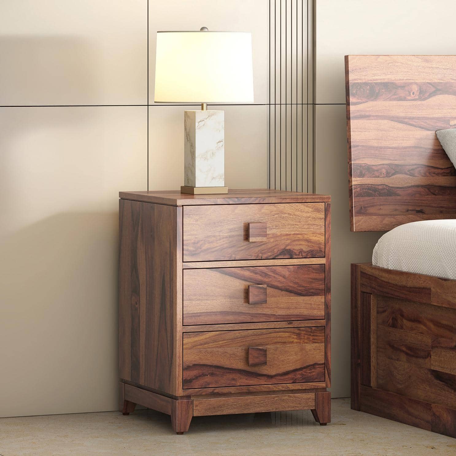 Magellan Solid Wood Bedside Table in Teak Finish