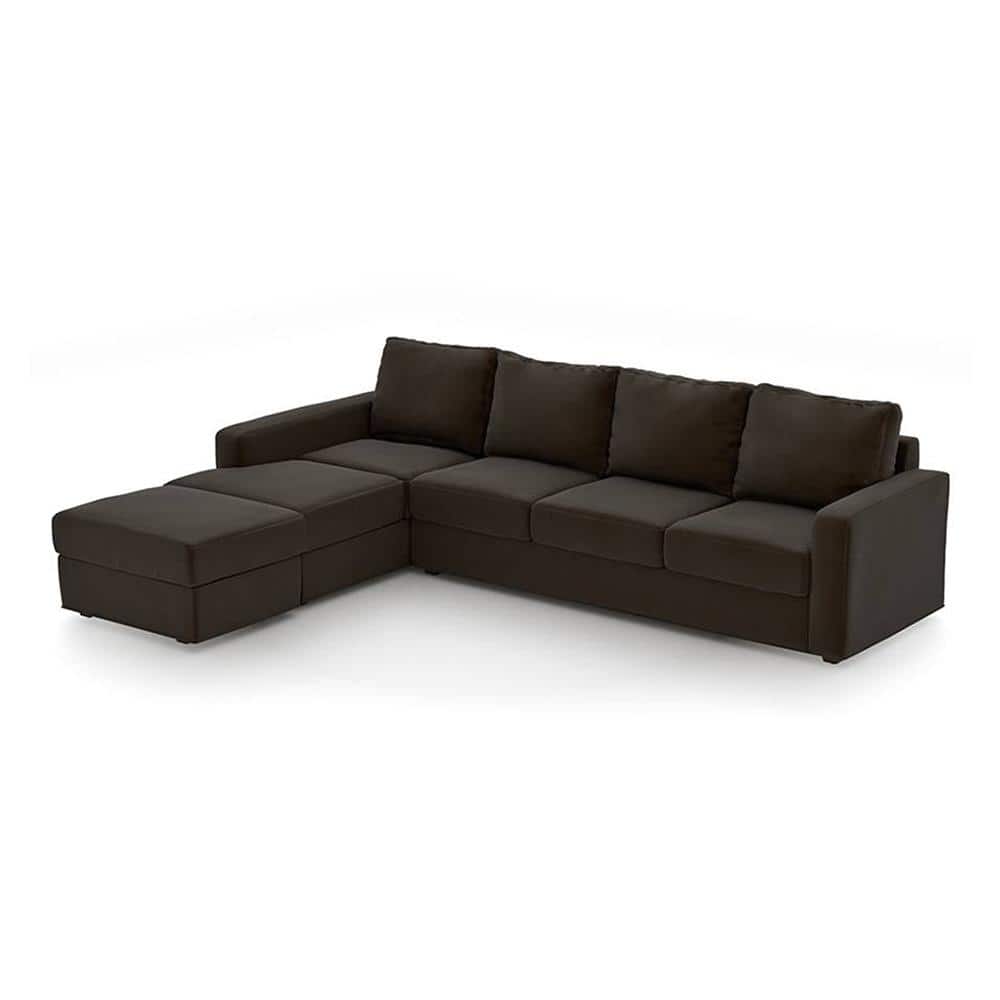 Apollo Compact Sofa (Colour : Chocolate, Cushion : Soft, Seating Capacity : Left Aligned 3 Seater + Left Aligned Chaise + Ottoman)
