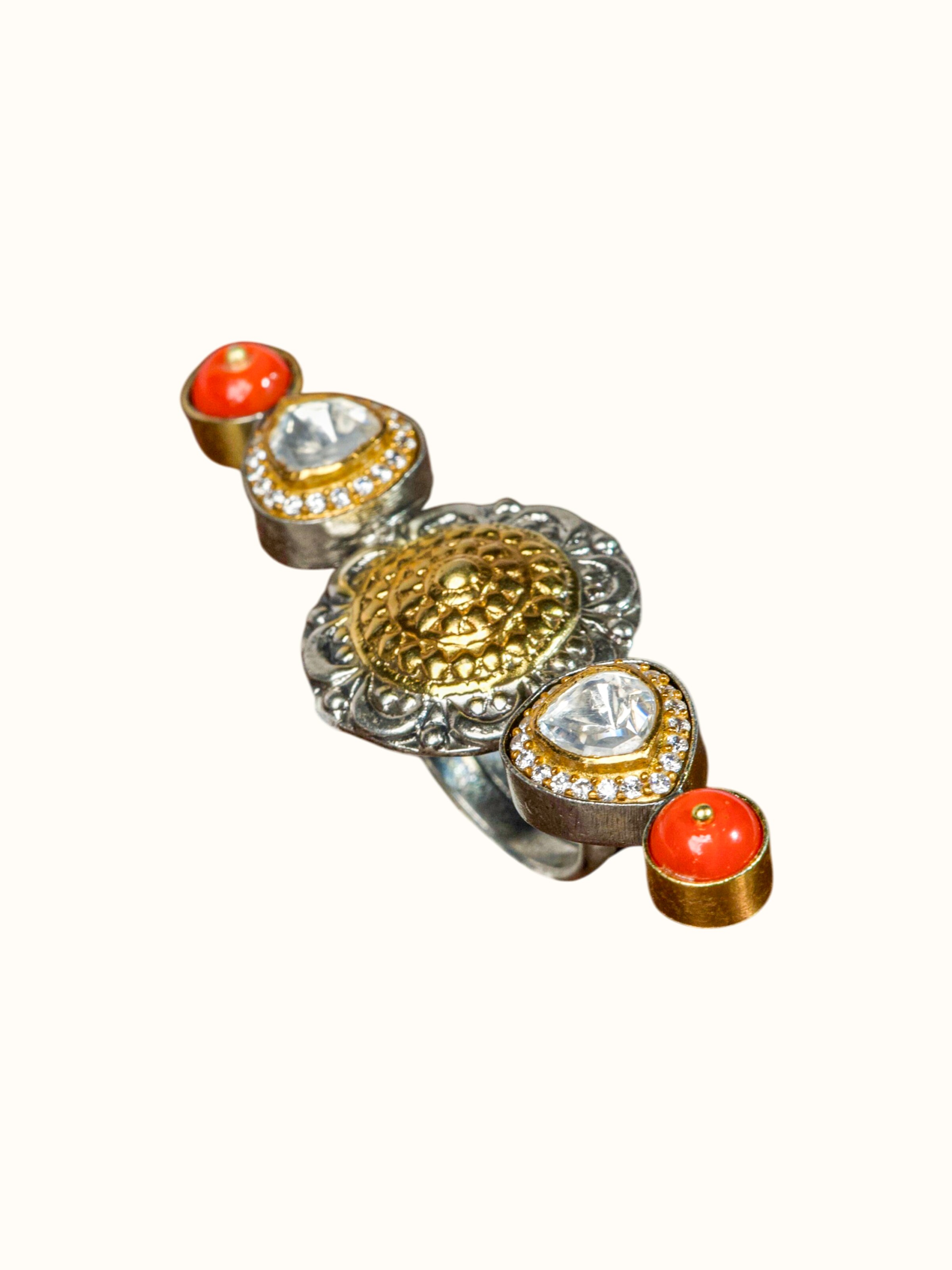 Dank Polki Silver Ring