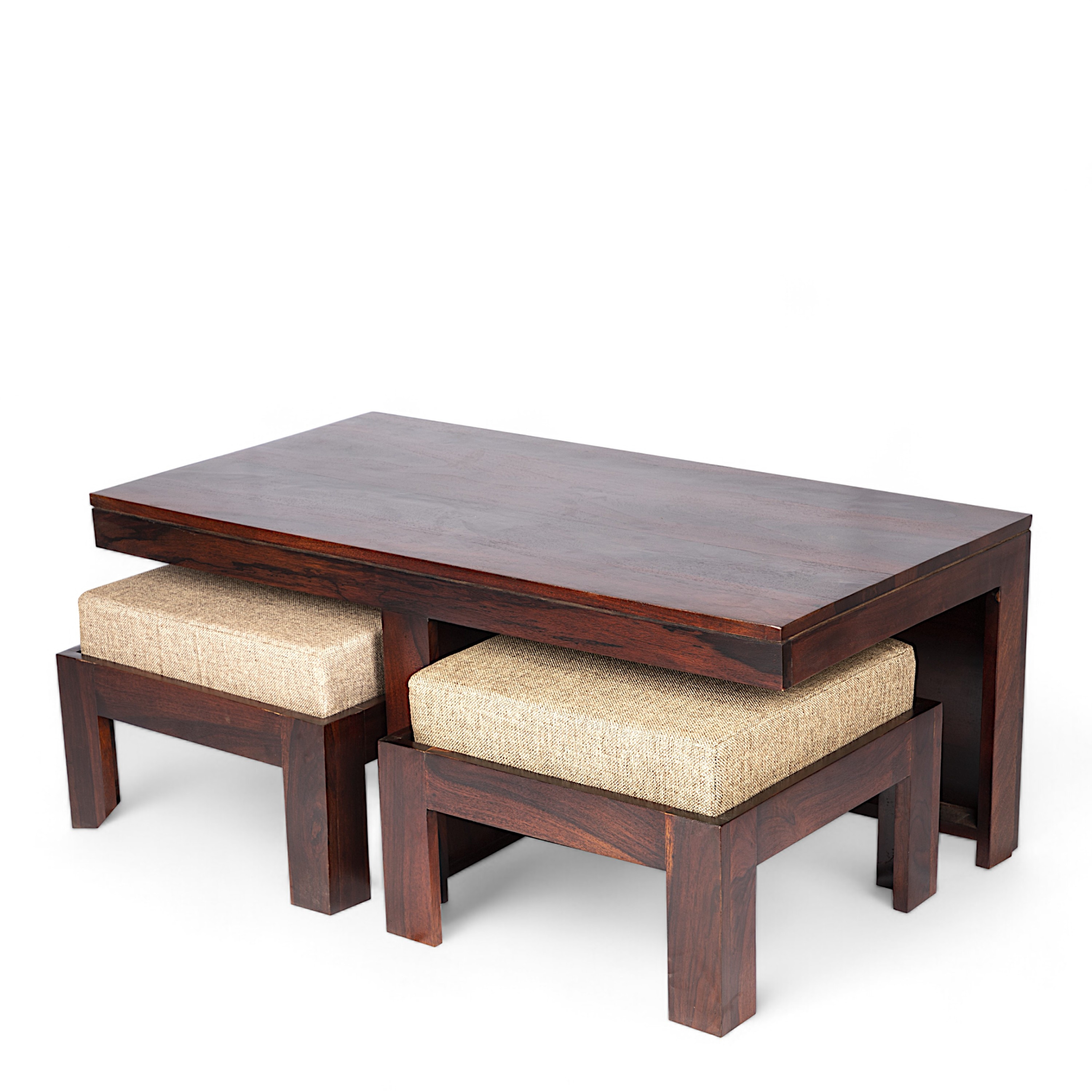 Irish Sheesham Wood 2 Seater Coffee Table Set In Walnut Finish