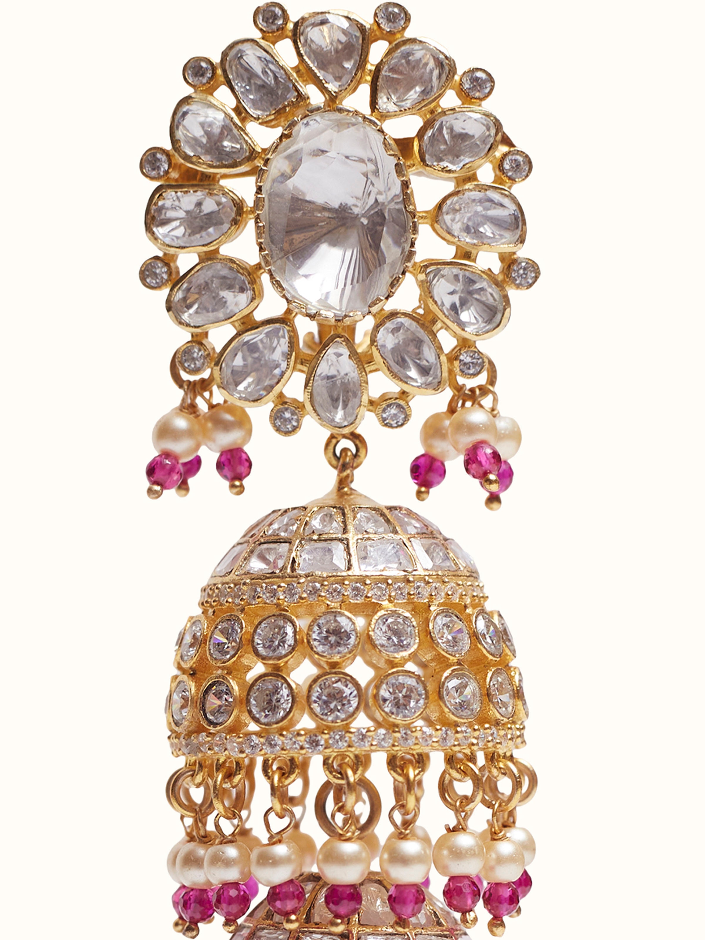 Dank Polki Silver Jhumkas