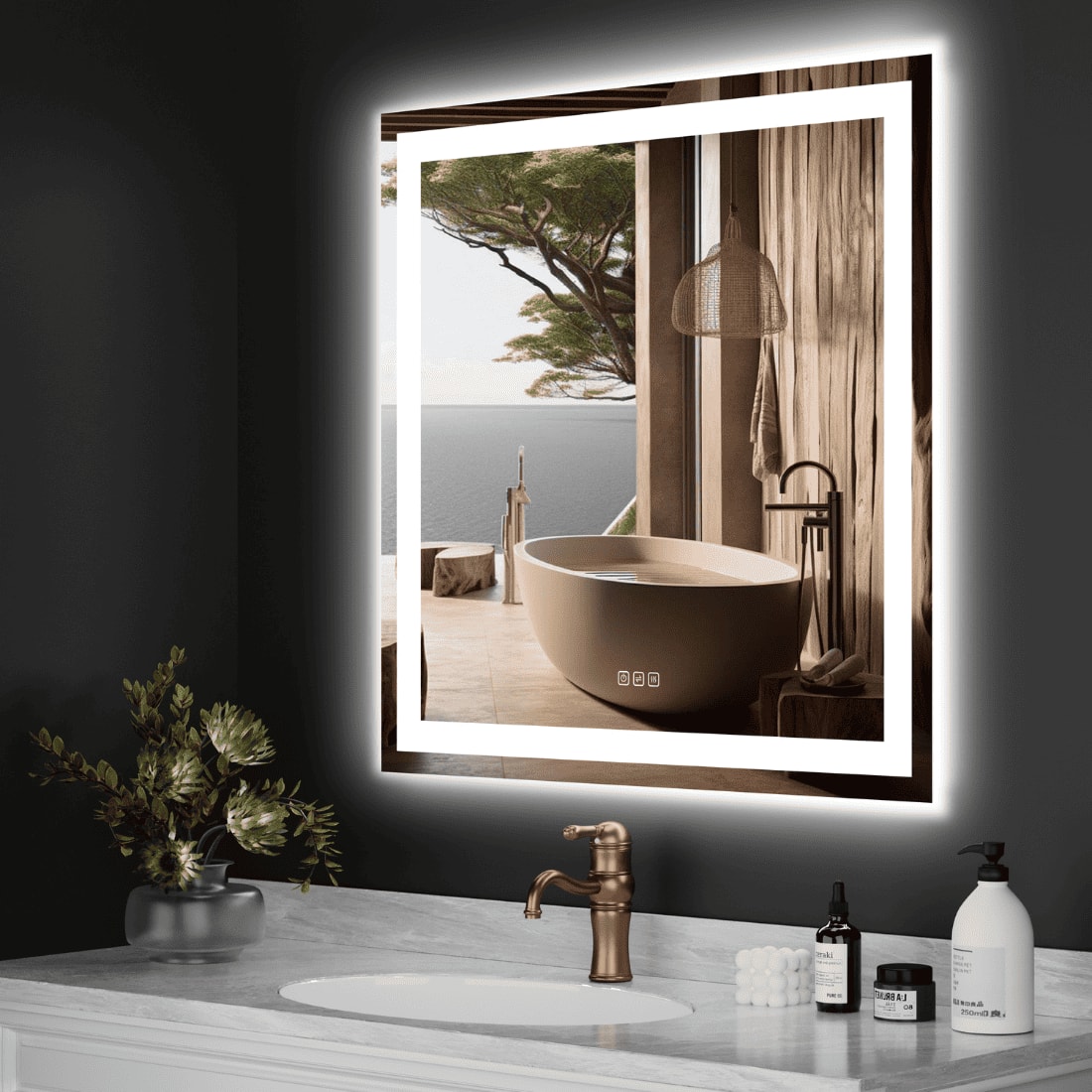 Square LED Mirror  Illuminated  Mirror with Light Border