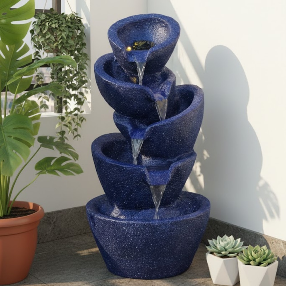 Blue 5 Stacked Pot Indoor Water Fountain - Expleasia