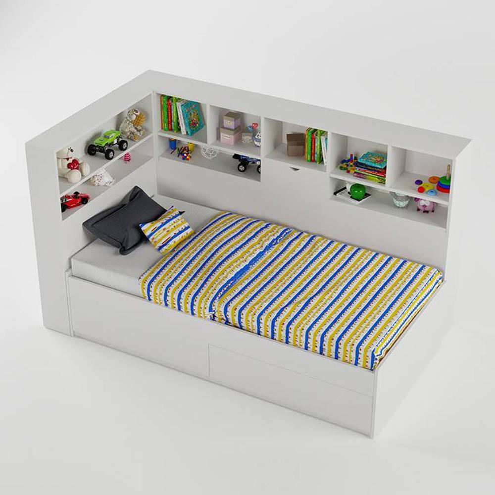 Megatron Engineered Wood Box Storage Bed in White Colour