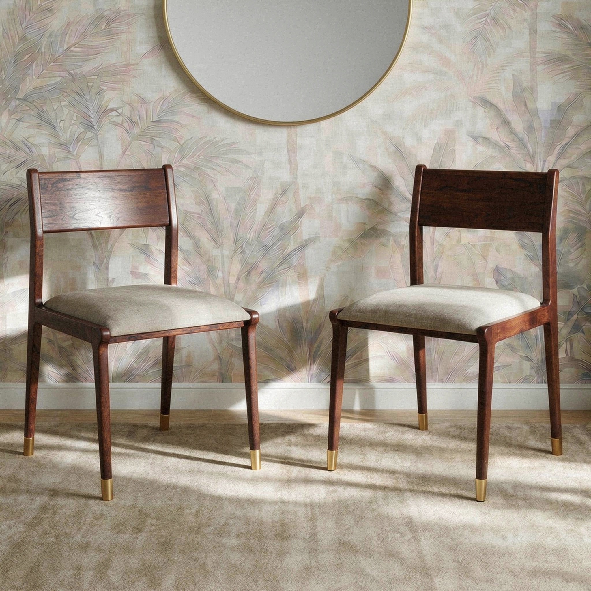 Saar Teak Wood Set of 2 Dining Chairs In Espresso Teak Finish with Macadamia Brown Colour
