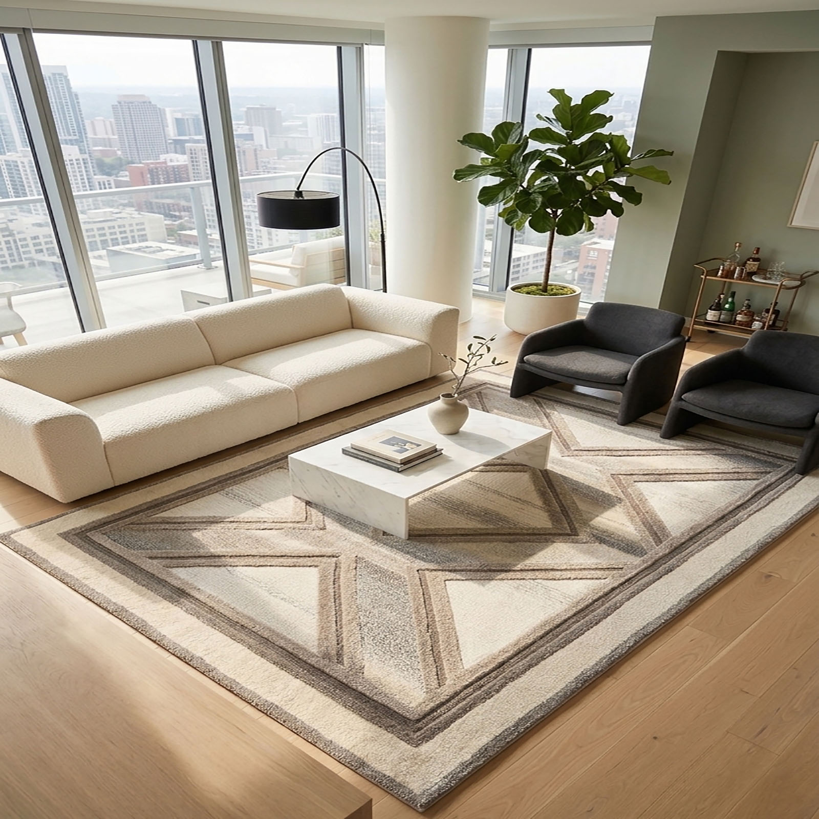Contemporary Abstract X Pattern Area Rug Charcoal Ivory 63 x 92 - The Woven Legacy
