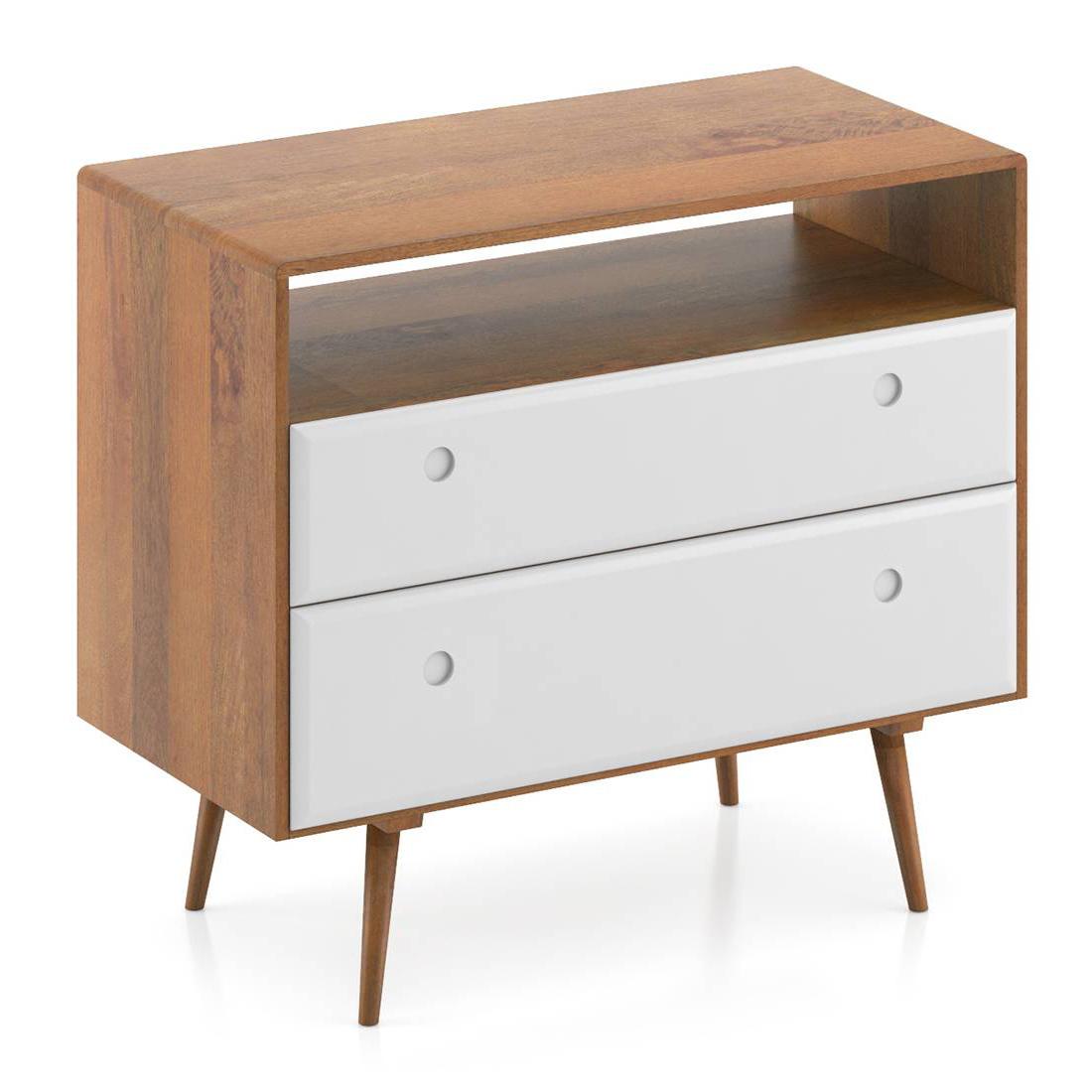 Roswell Solid Wood Chest of 2 Drawers in Amber Walnut Finish
