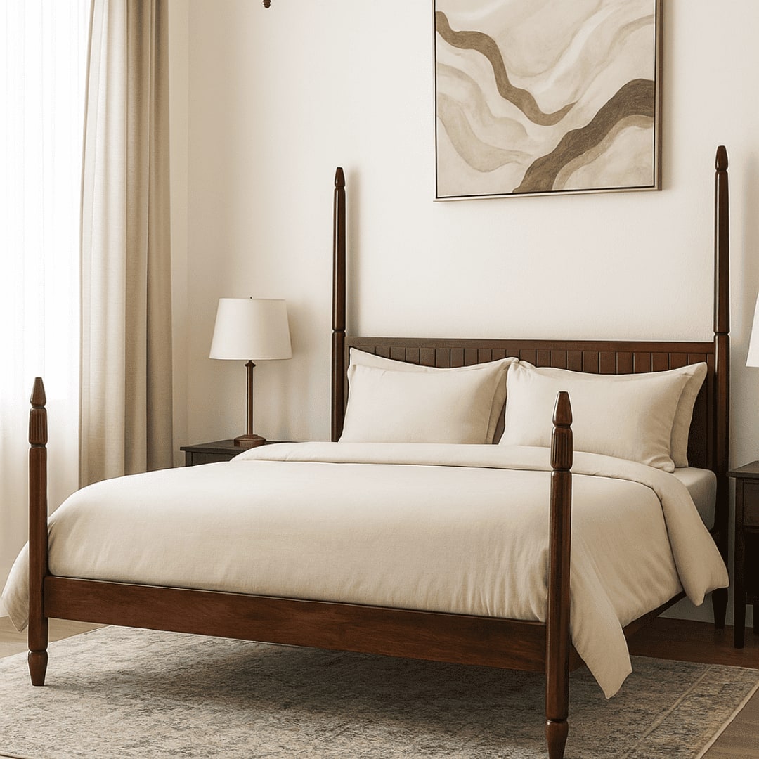 Dynasty Solid Wood Non Storage King Bed in Provincial Teak Finish