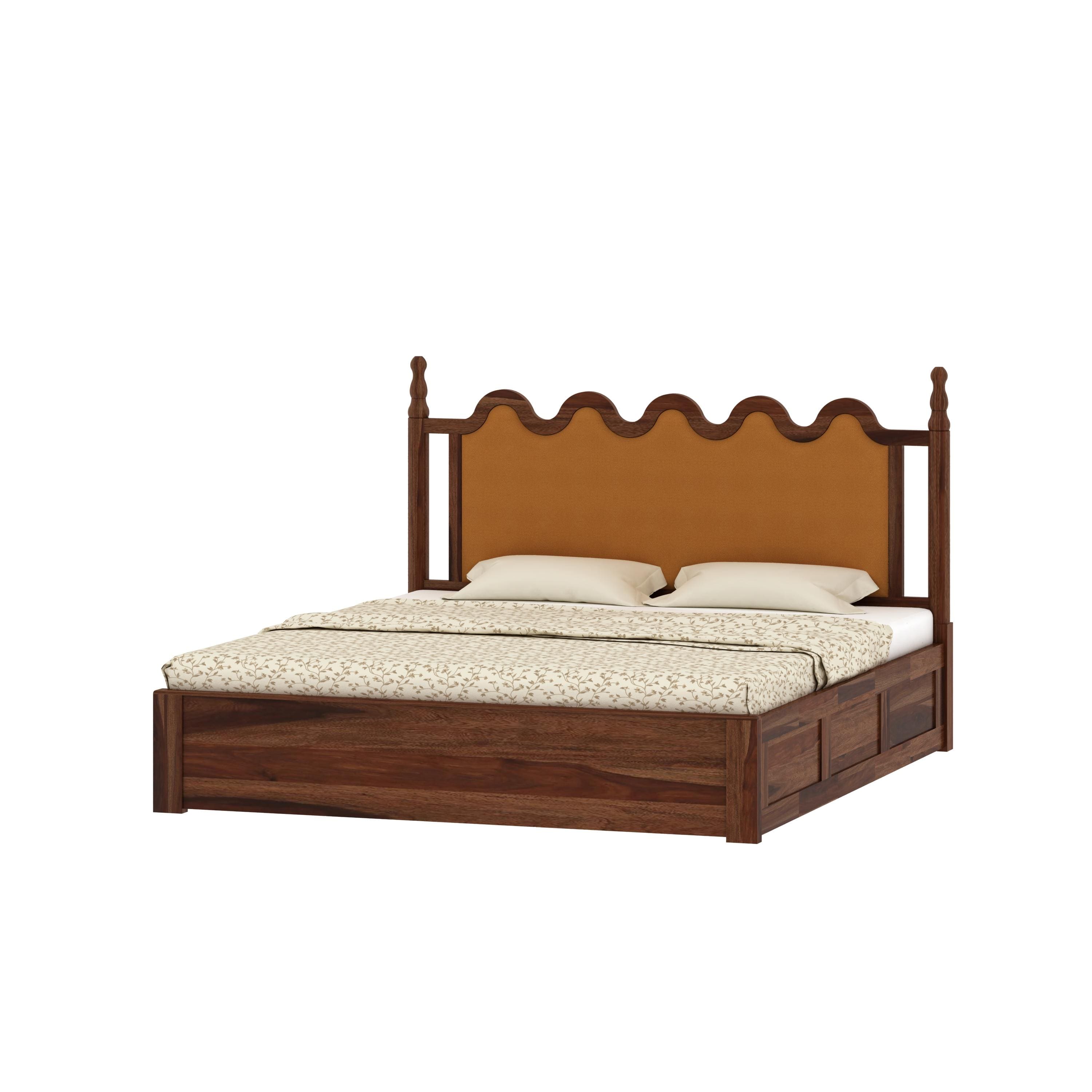 Tavora Sheesham Wood Queen Size Bed With Box Storage In Provincial Teak Finish