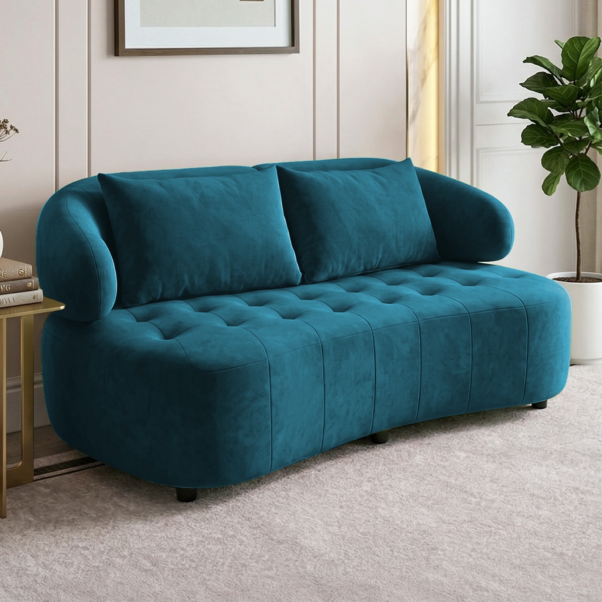 Henry Velvet 2 Seater Sofa T Blue Color