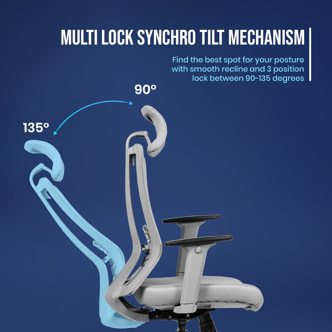 Regalia High Back Mesh Office Chair with Headrest in Grey Colour