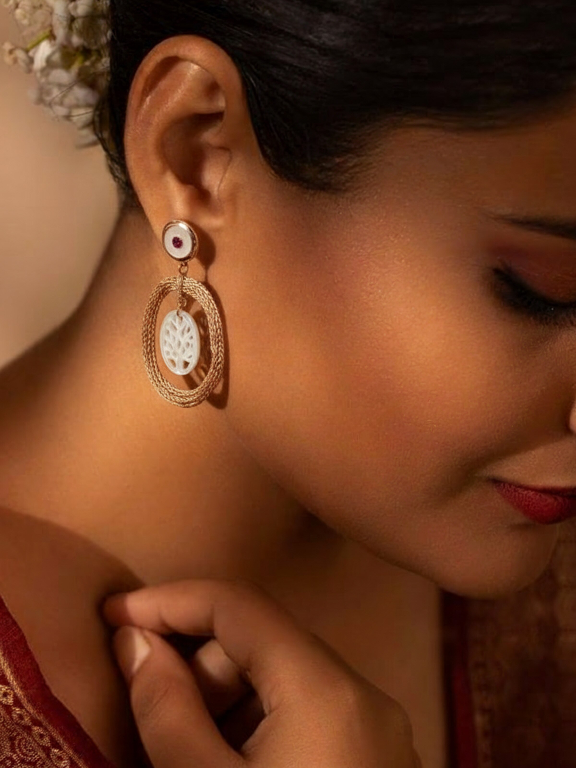 Lifestyle view of Handmade Chain Silver Drop Earrings