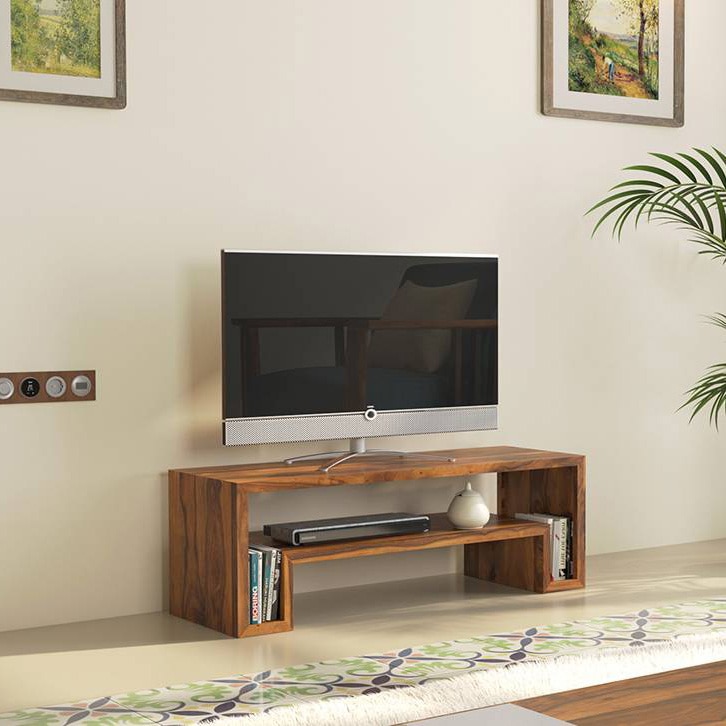 Euler Solid Wood Free Standing TV Unit in Teak Finish - Urban Ladder
