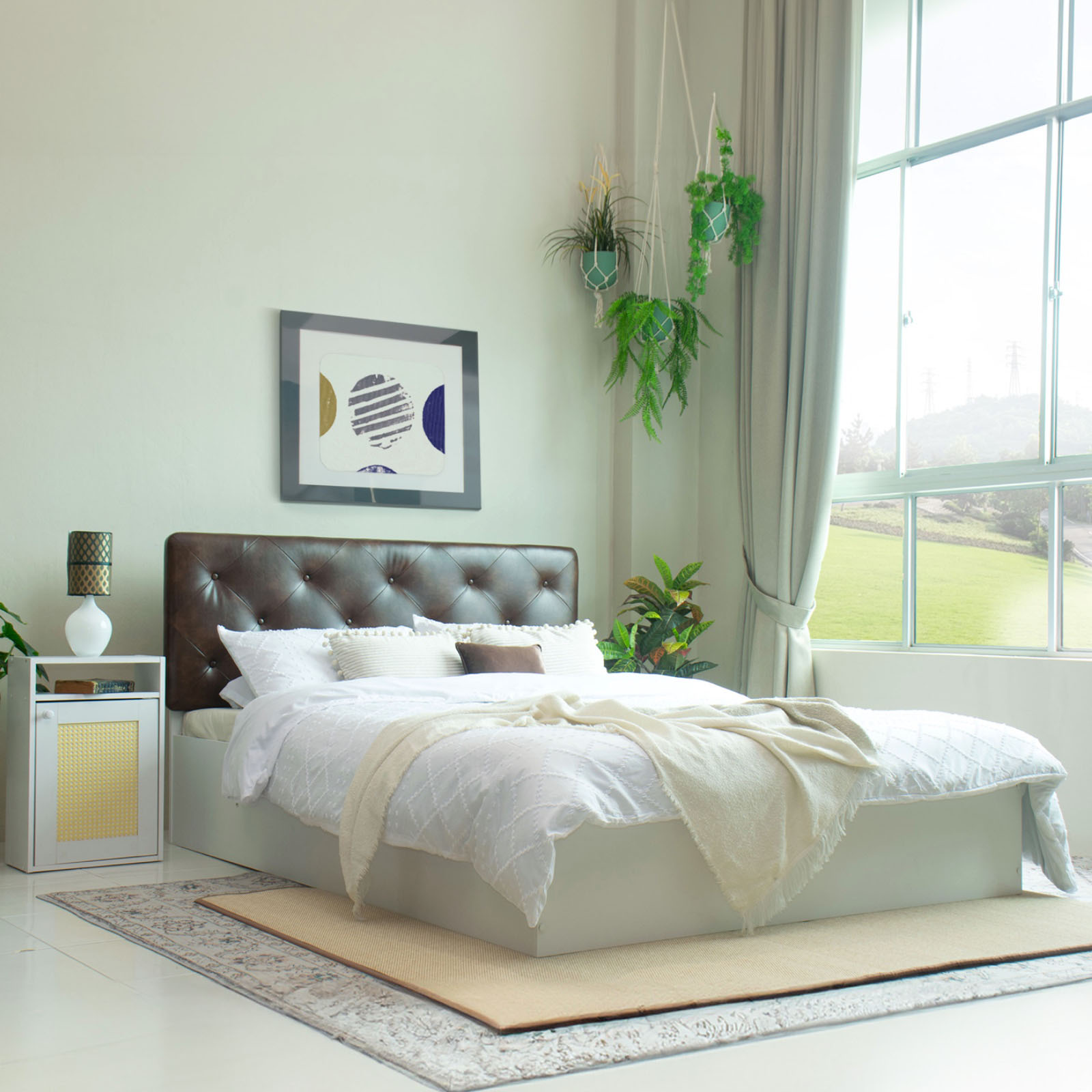 Tobacco Bed With Premium Leatherette Fabric And Hydraulic Storage - Queen Bed