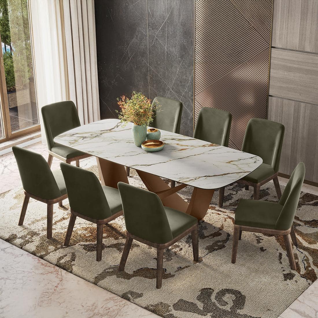 Paloma 8 Seater Pluto Spanish Ceramic Dining Table With Anderson Dining Chairs