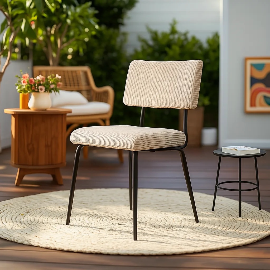 Yucca Fabric Dining Chair in Beige & White Colour - Living Shape