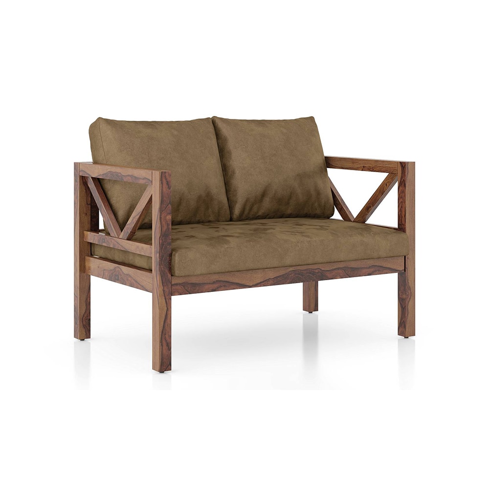 Alden 2 Seater Wooden Sofa (Peanut Brown Velvet)