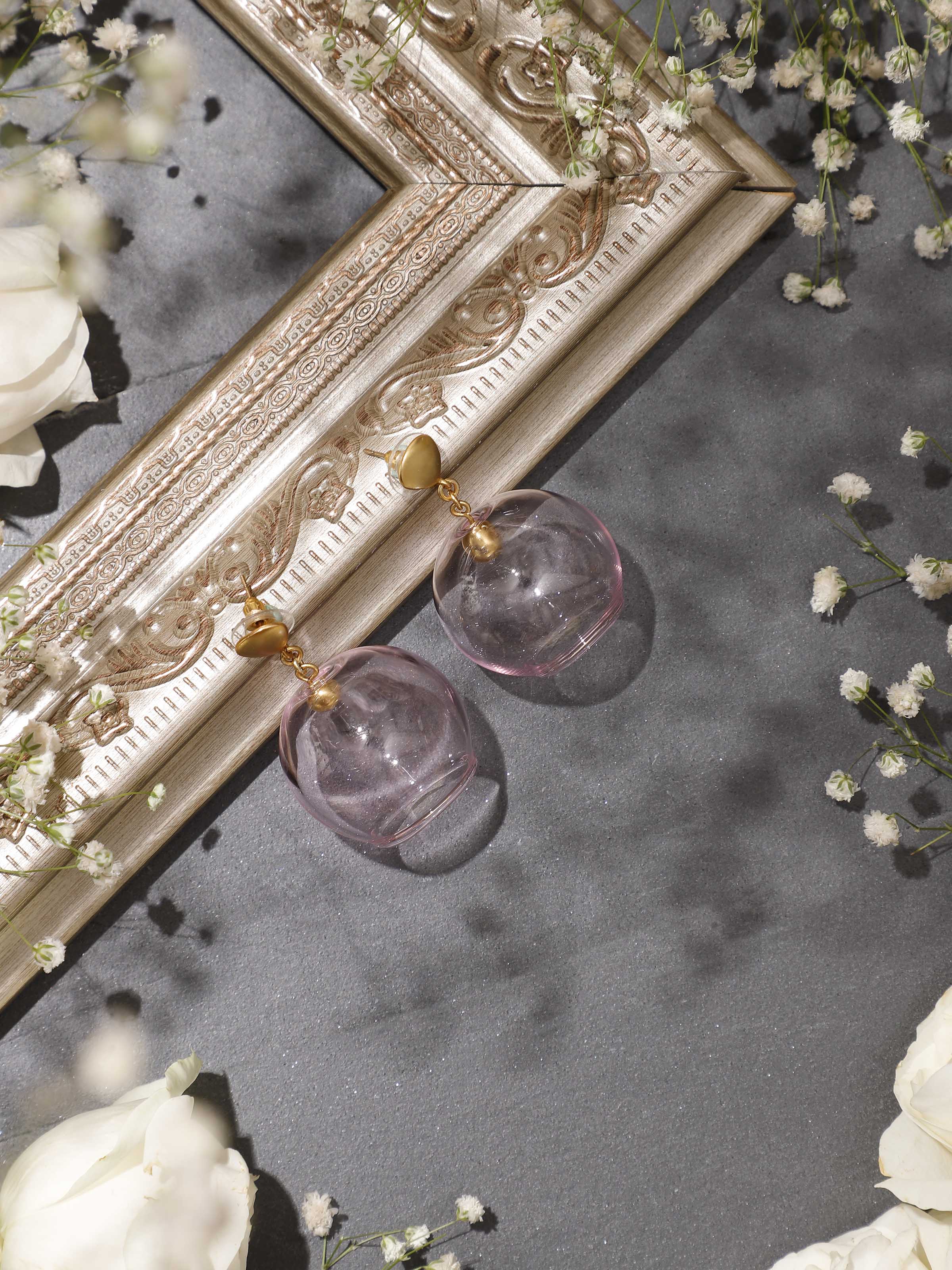 Silver Flame Glass Drop Earrings