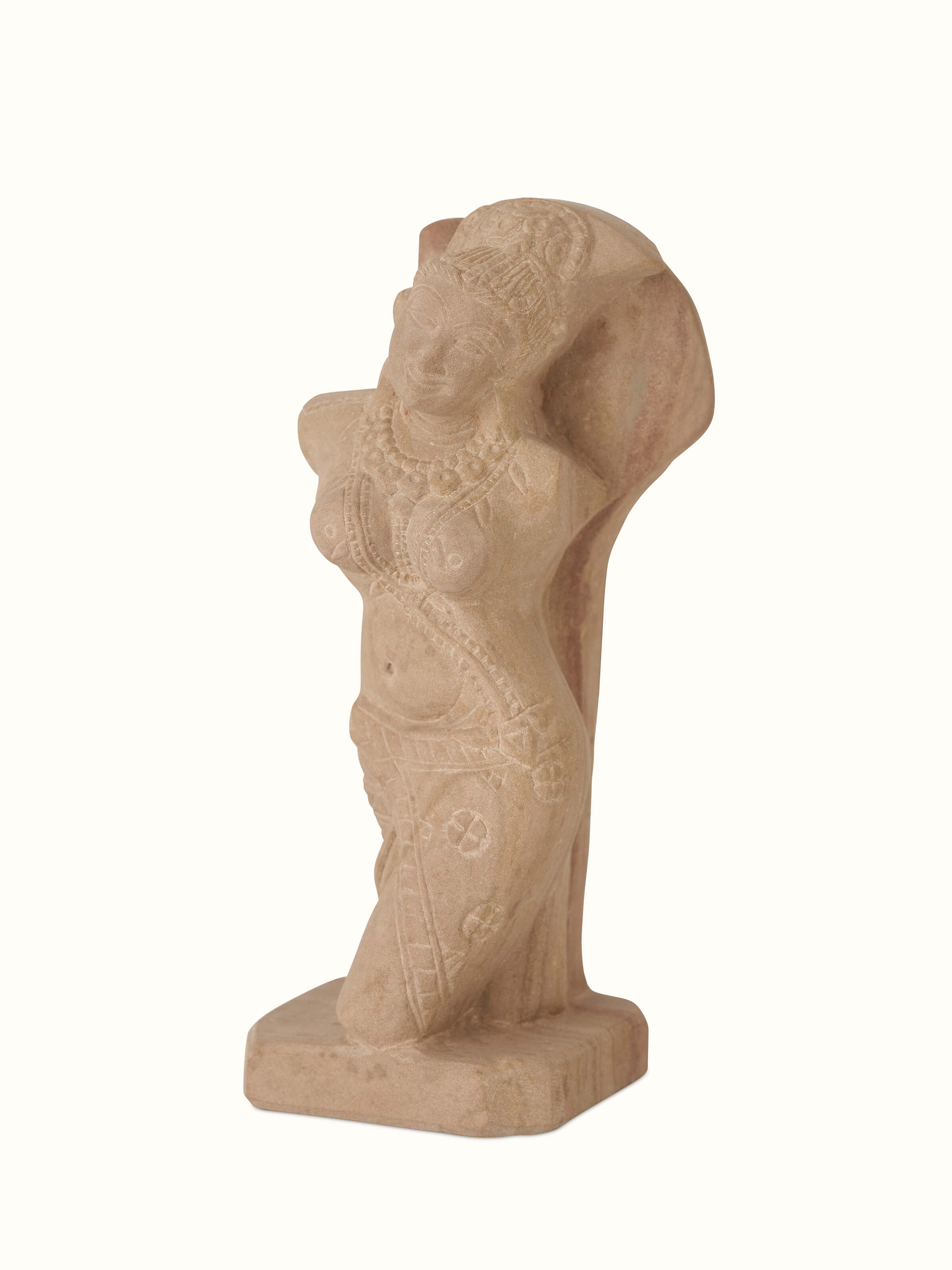 Alternate view of Enchanting Carved Stone Shalabhanjika Sculpture showing different angles of the detailed carving.