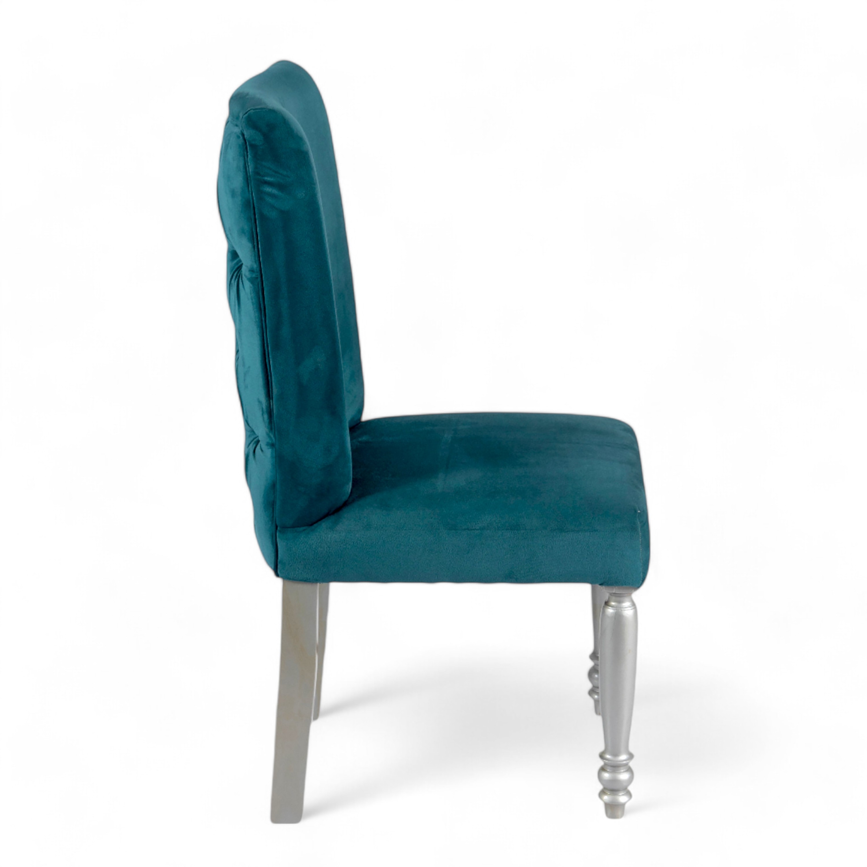 Oliver wood Dining Chair in Turquoise Sea Velvet Upholstery with SILVER FINISH