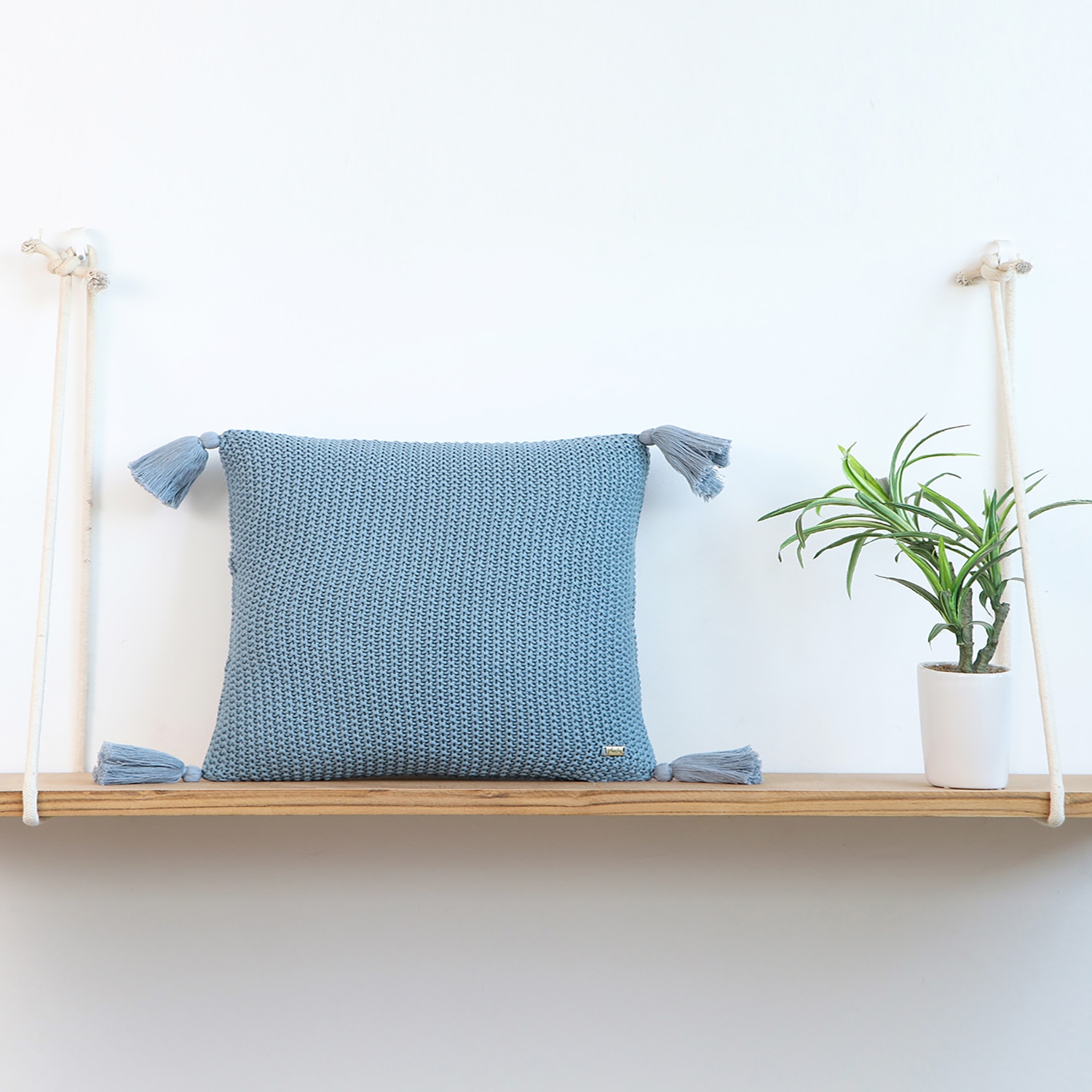 Moss Knit Cadet Blue Cushion Cover 16X16  Inches - Pluchi