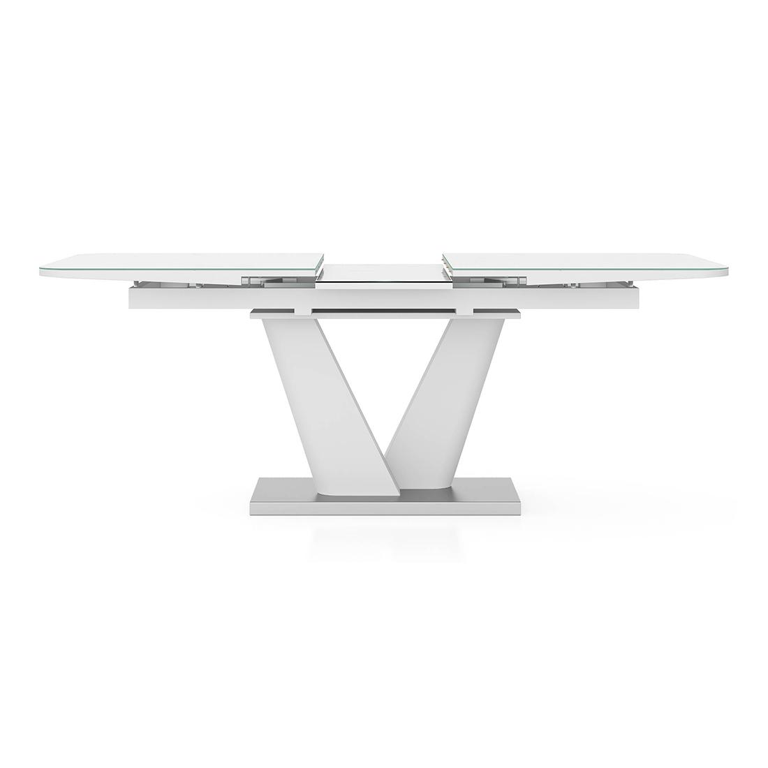 Caribu 6 To 8 Extendable Dining Table In White Marble Color With High Gloss Finish