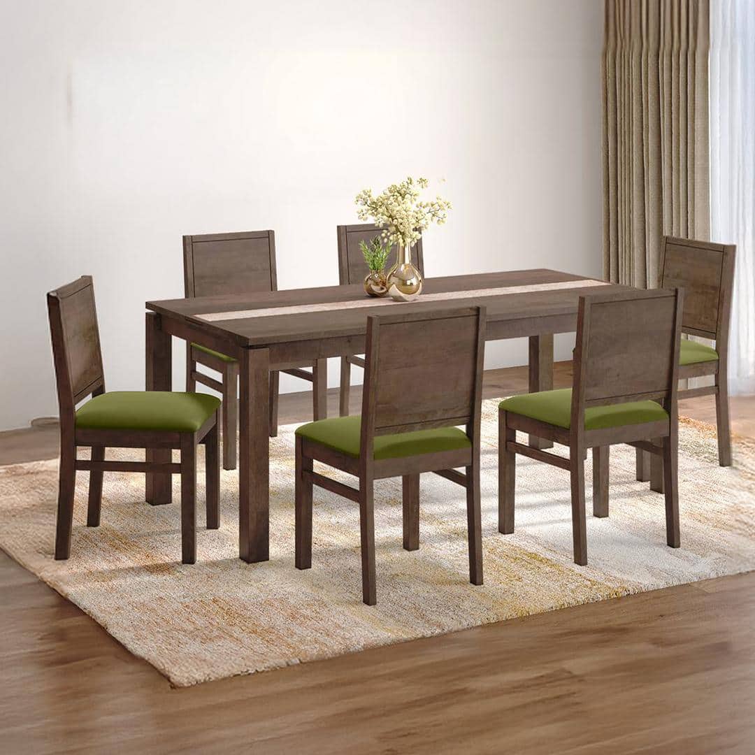 Atlas Crest Solid Wood 6 Seater Dining Table with Atlas Dining chairs Set