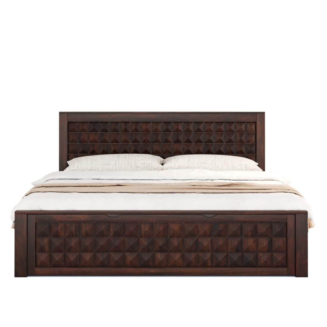 Keaton Sheesham Wood Queen Size Bed Drawer And Box Storage Walnut Finish (60 x 78 inches)