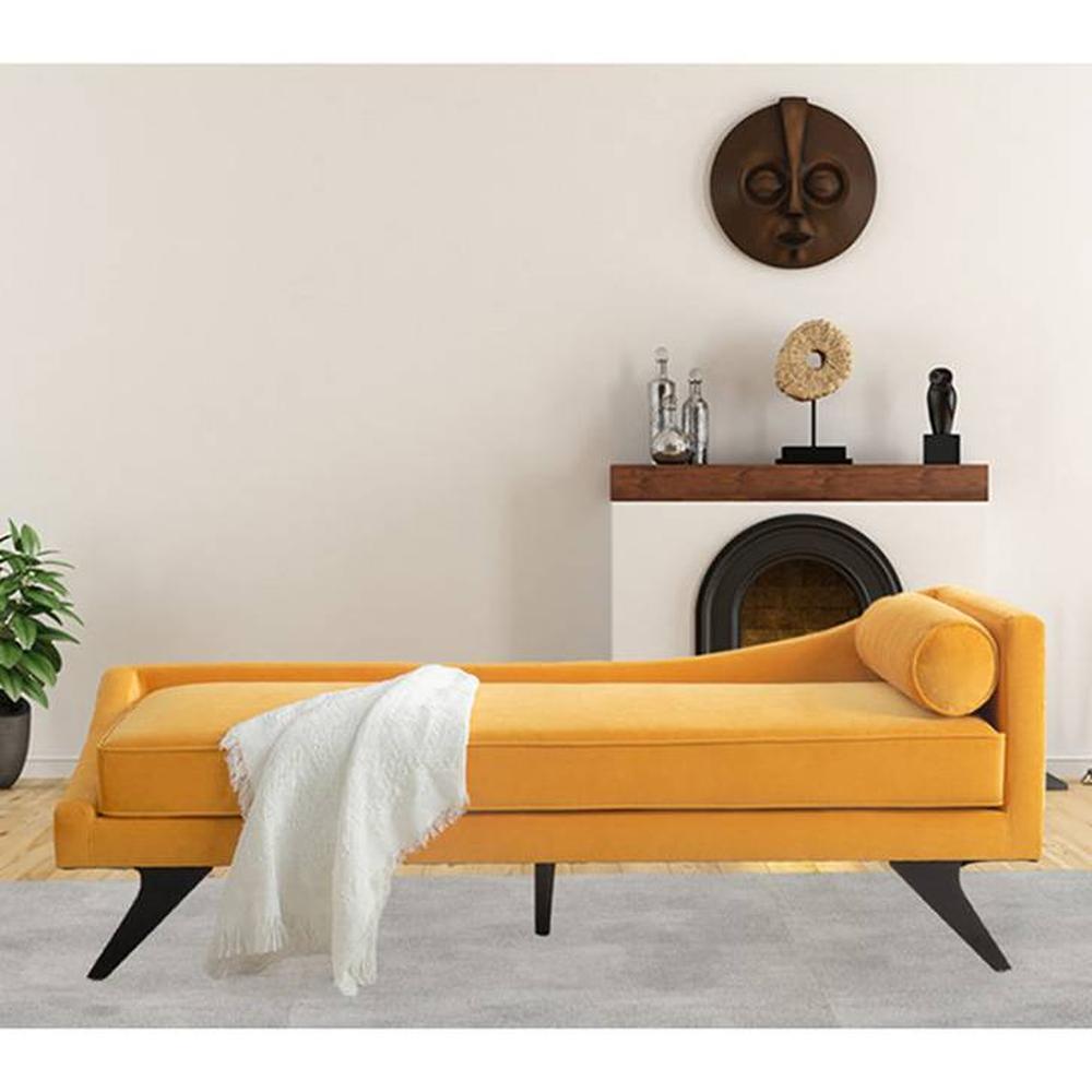 Kawa Velvet Chaise Launger in Yellow Colour