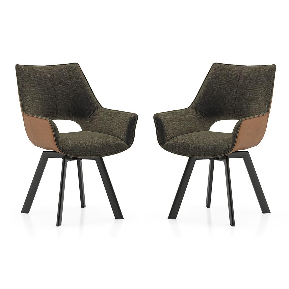 Casey Swivel Dining Chair In Olive And Tan Colour Set Of 2