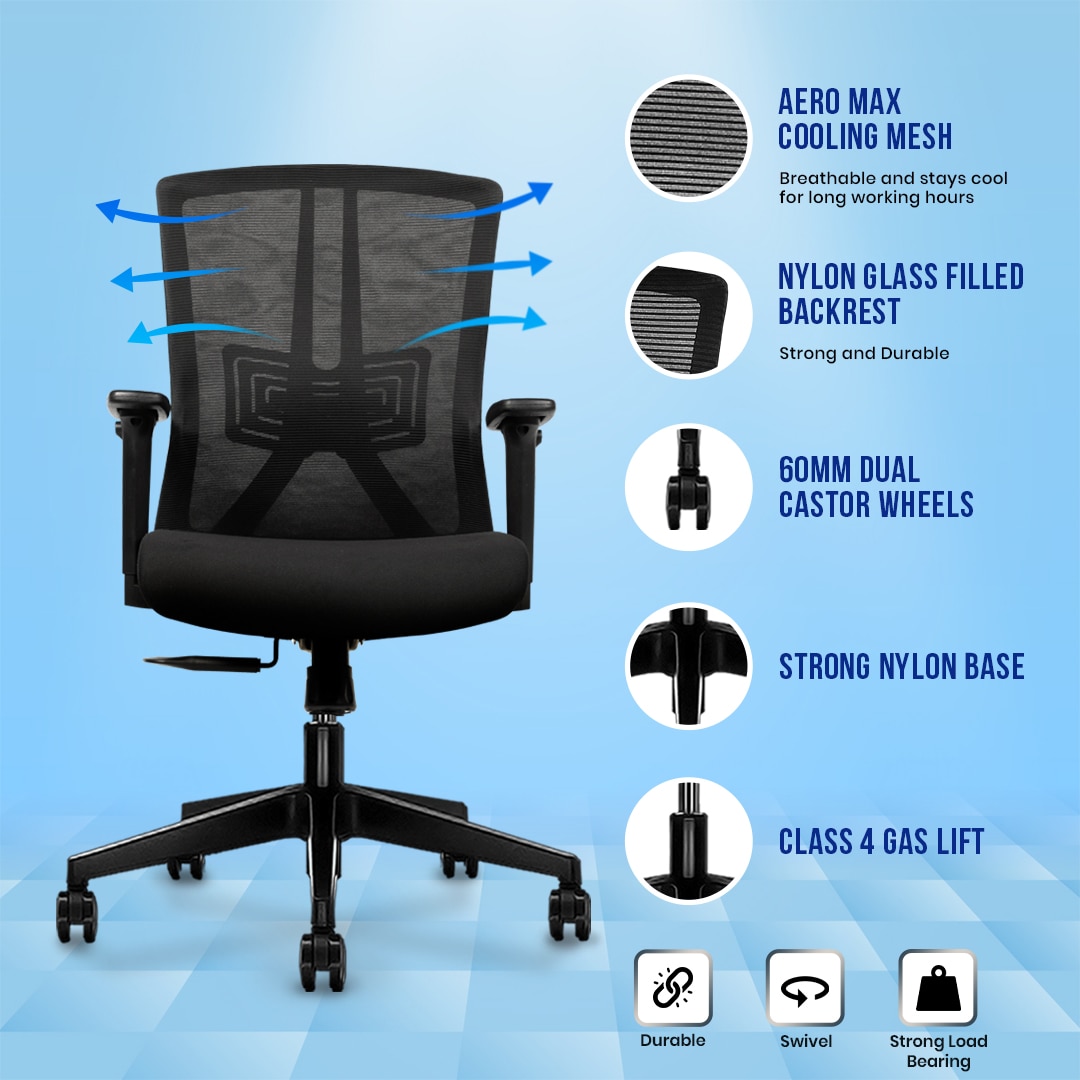 Regalia Mid Back Mesh Office Chair in Black Colour