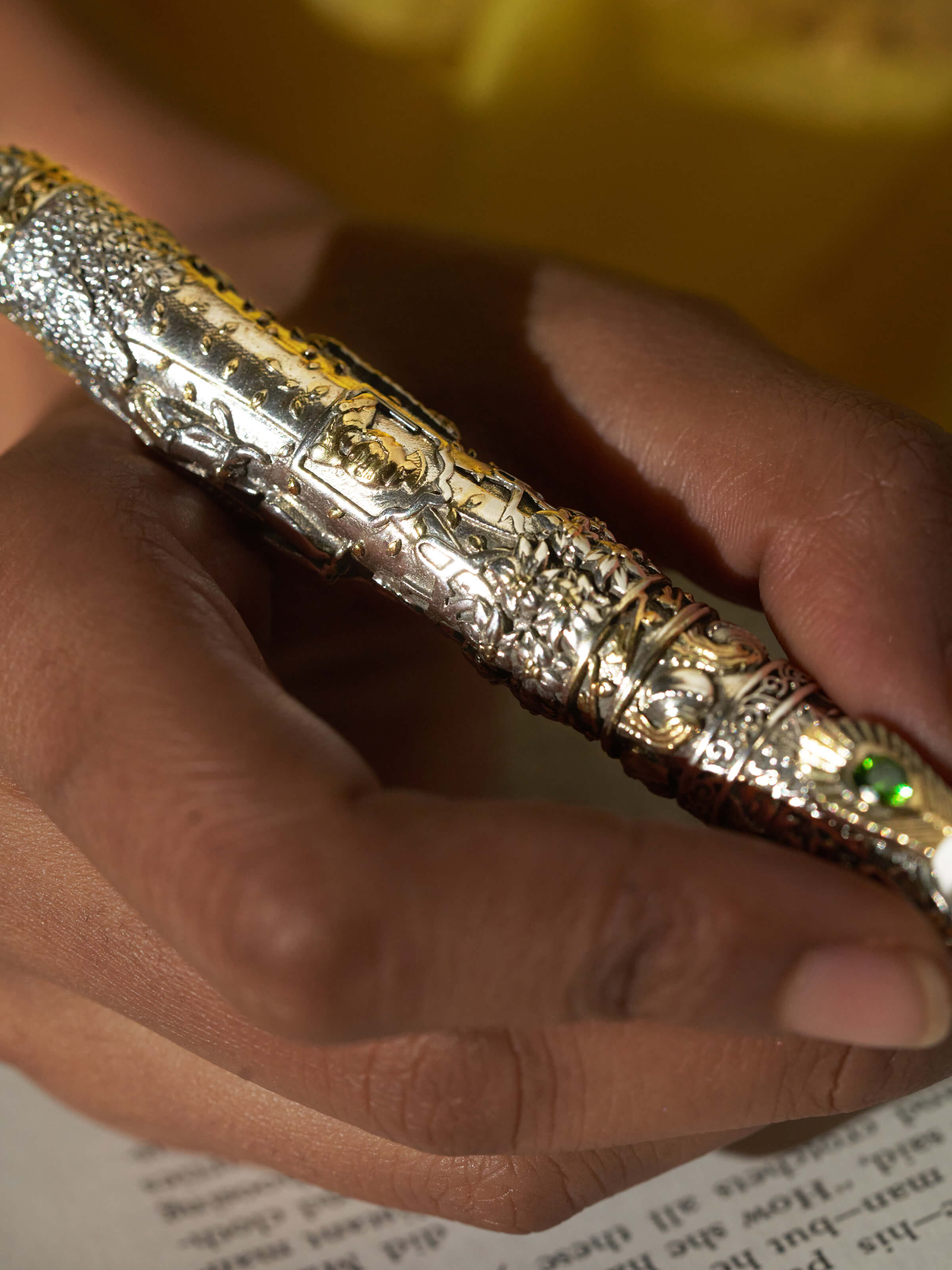 Detailed view of Tribal Silver Collar Necklace by Swadesh showcasing fine silver detailing and unique tribal patterns