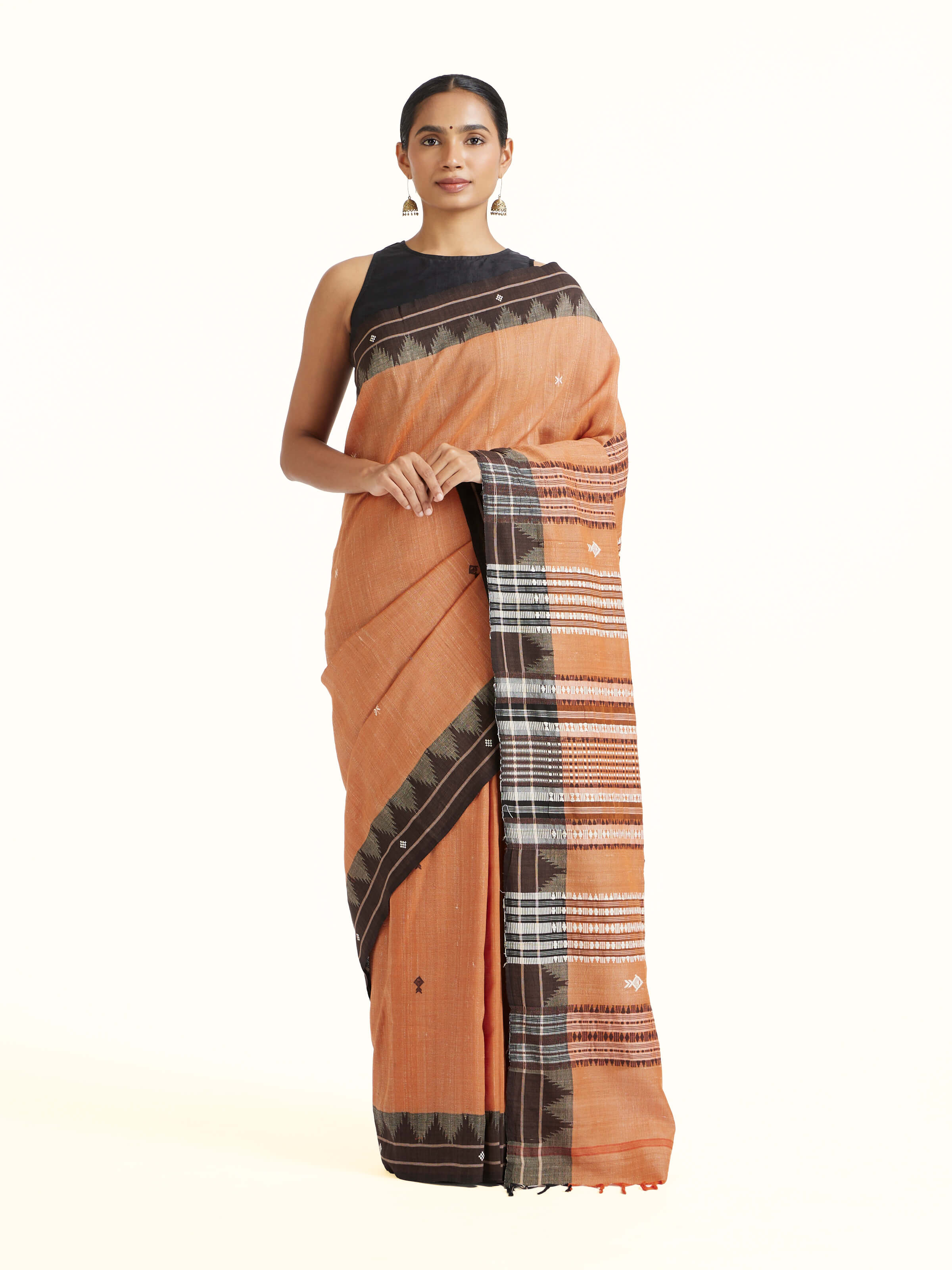 Brown Cotton Tussar Silk Kotpad Saree