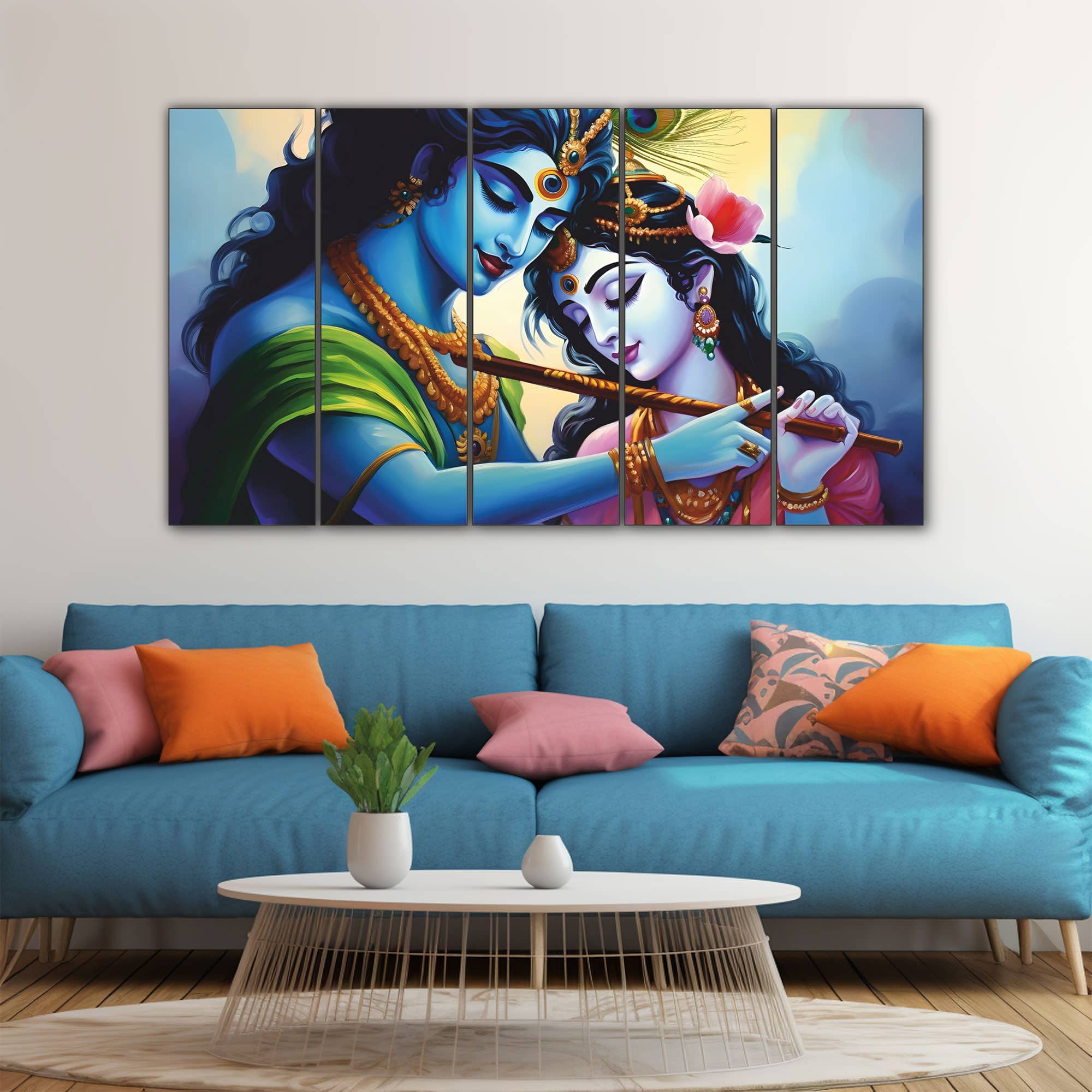 The Castle Decor Radha Krishna Spiritual Wall Art Framed Painting 27x48 Inch (Style 10) - The Castle Decor