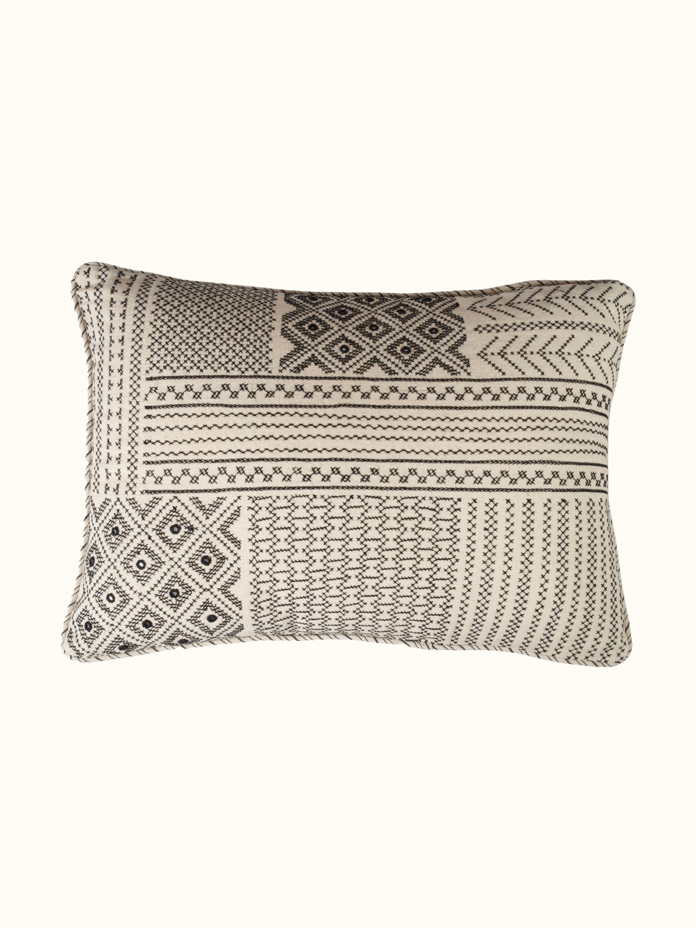 Folk Geo Hand Embroidered Patch Pattern Cushion Cover