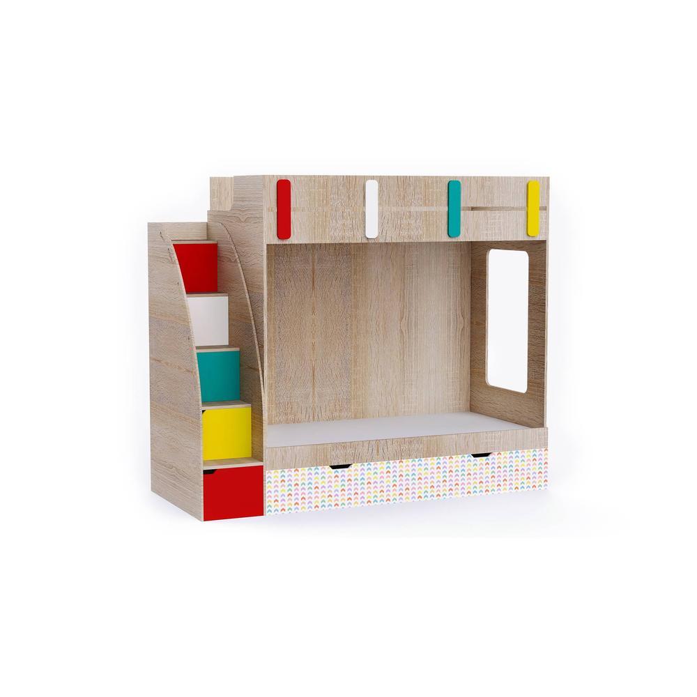 Pinwheels Bunk Bed with Storage in Oak Colour BKBB040