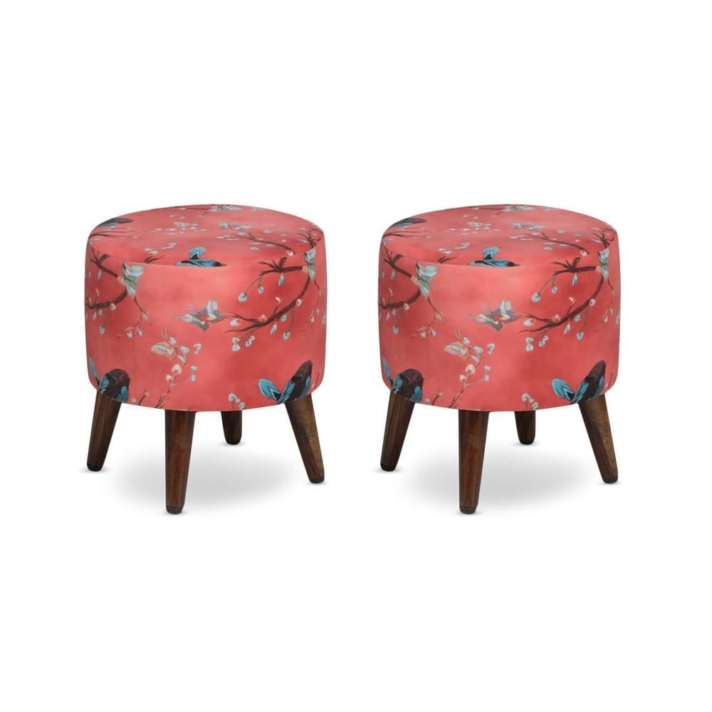 Serenity Solid Wood  Ottomon in  Red Colour