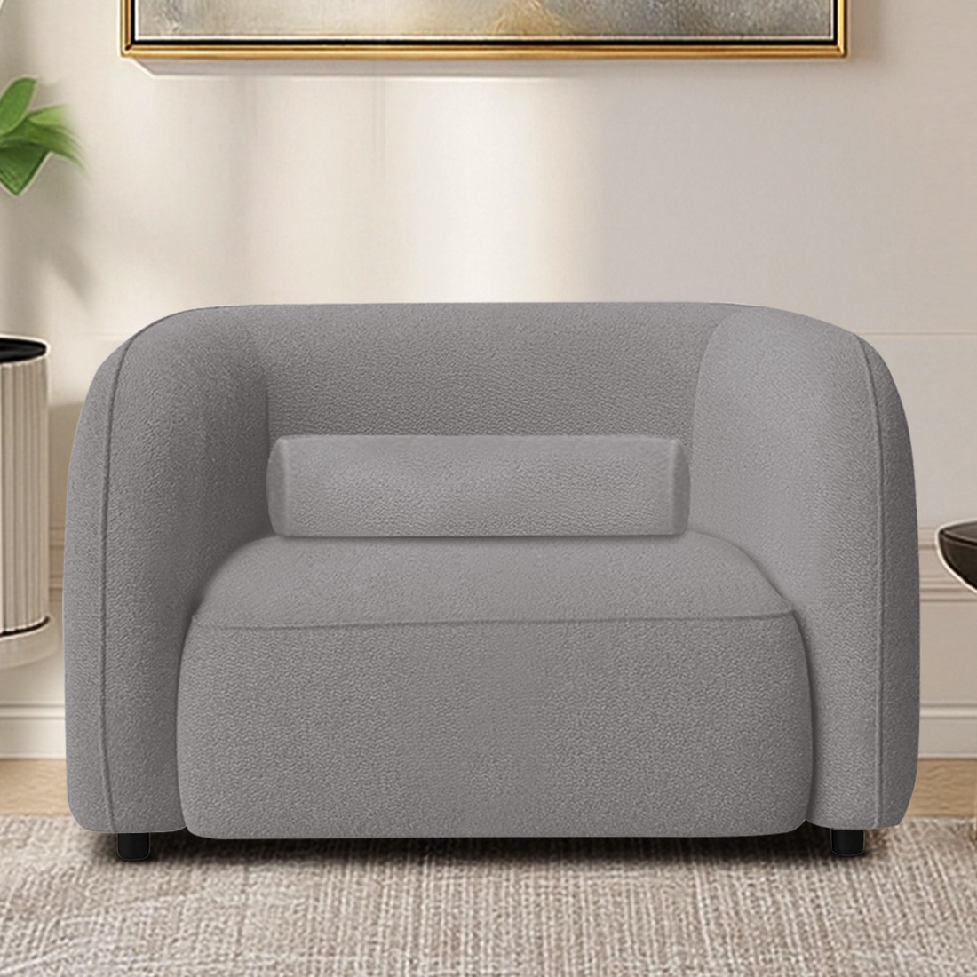 Zenol Boucle Fabric 1 Seater Sofa In Grey